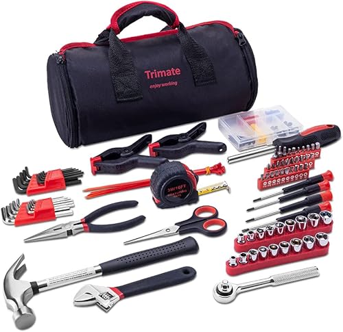 Trimate - Juego de herramientas de 86 piezas con bolsa enrollable (martillo, juego de llaves, juego de destornilladores, alicates), ideal para el