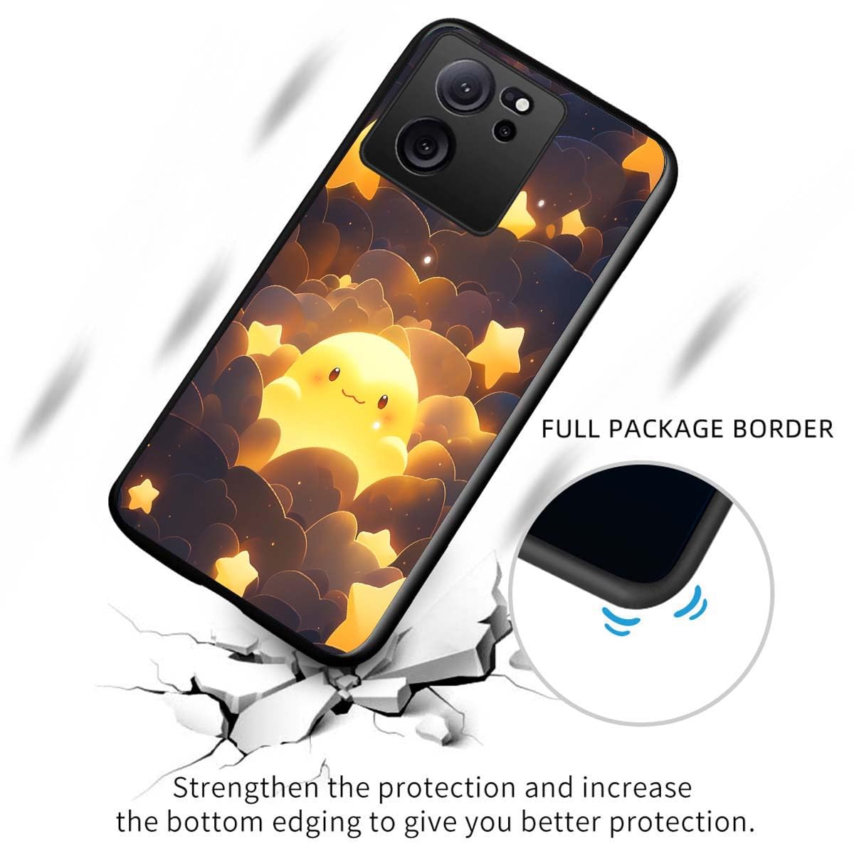 PEIYE Cover per Xiaomi 13T Pro/Xiaomi 13T - Custodia Antiurto in Silicone con Pannello Posteriore Opaco traslucido e Bordo Nero Antiscivolo - Nero