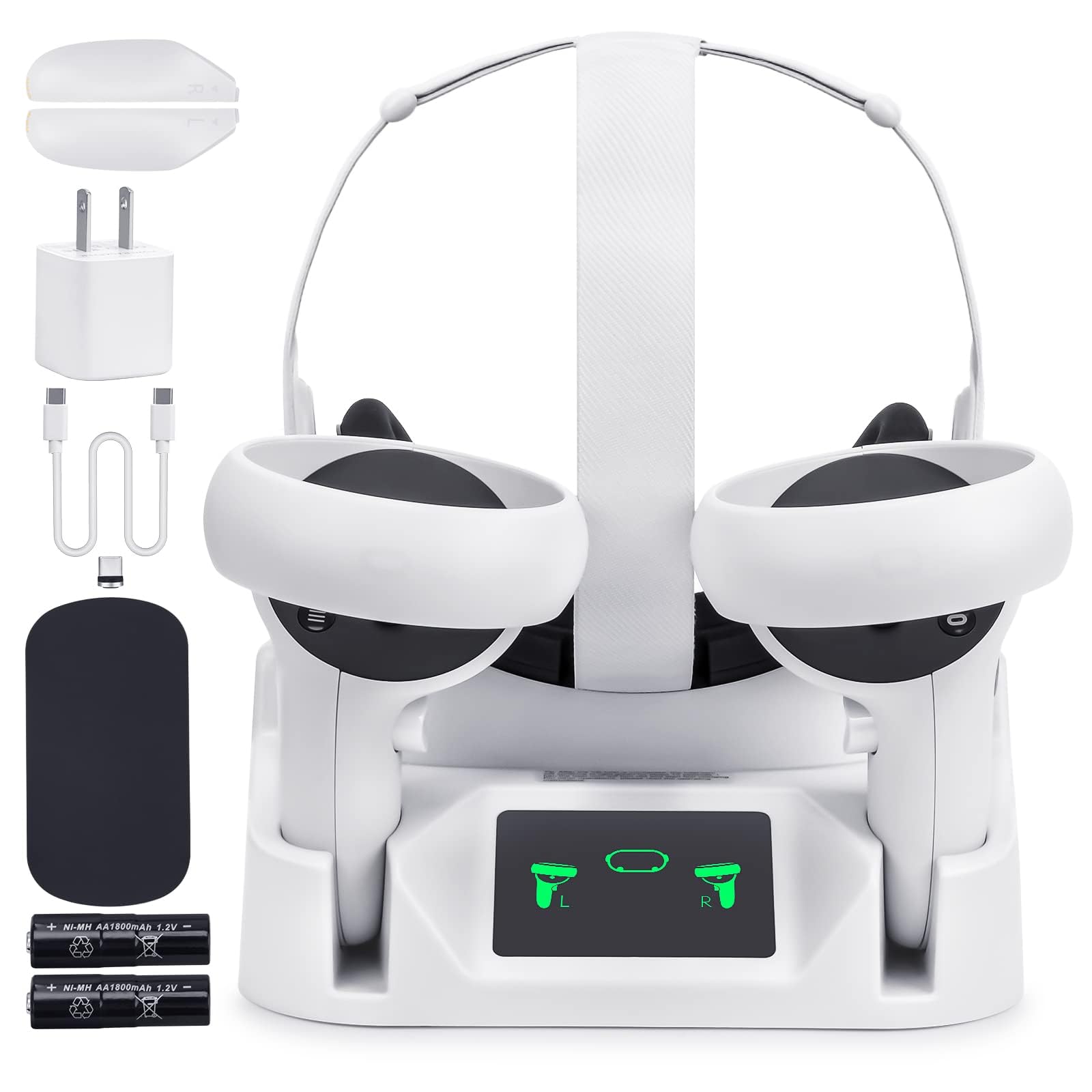 Lampelc Charging Dock for Oculus/Meta Quest 2, Compact Charging Station for VR Headset Controllers Magenetic Charging Stand, with LED Display, 2 Rechargeable Batteries, Support Elite Strap