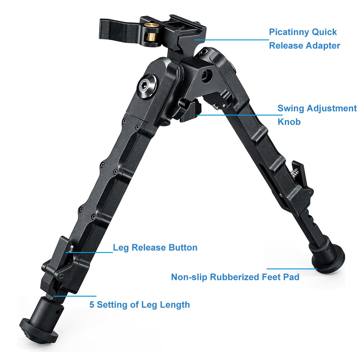 Gocheer Het bipod van het V8-geweer kan 360 graden worden gekanteld, CNC outdoor QD Tactical Picatinny Rail Super Heavy Duty Opvouwbare verstelbare poten