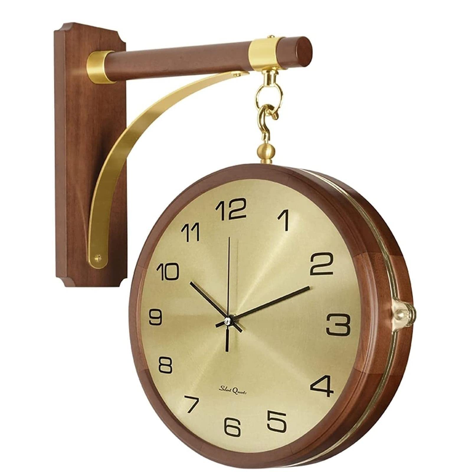 New Simple Wall Clock European Modern Light Luxury Double-Sided Clock Home Creative Trend Personality Stylish Solid Wood Clock