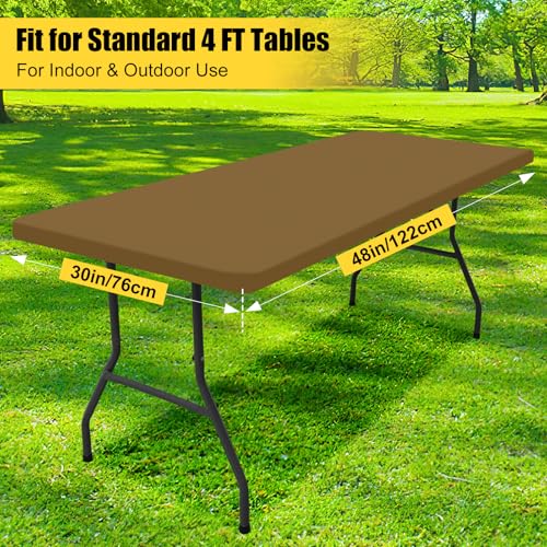 Smiry 2 Pack Rectangle Picnic Table Cloth, Waterproof Elastic Fitted Tablecloths, Washable Polyester Rectangular Patio Table Cover for Camping, Indoor and Outdoor (Brown, 30"x48") by Smiry - Used condition - Image 6