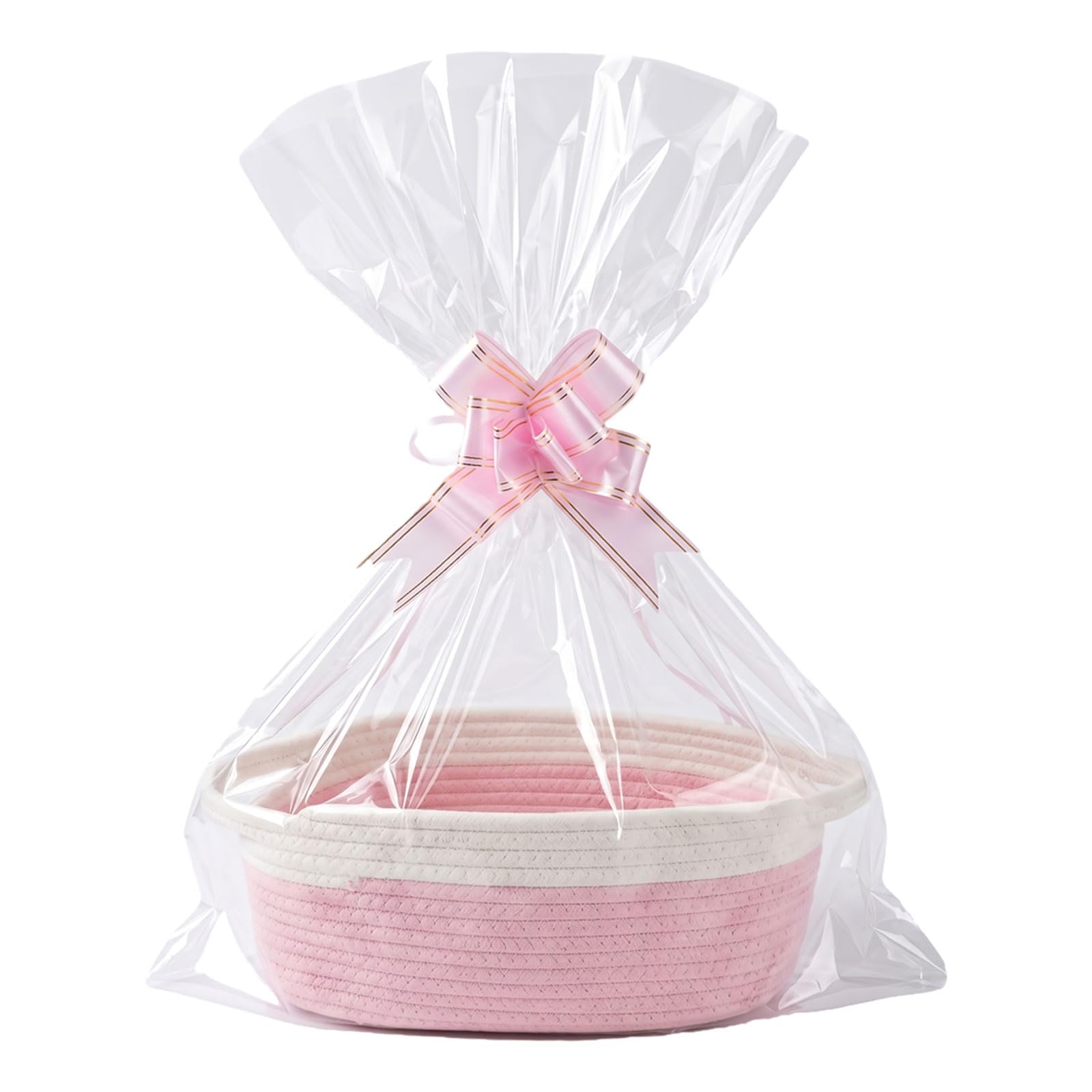 Hamper Basket for Gifts Empty with Gift Ribbons and Bag (Pink)