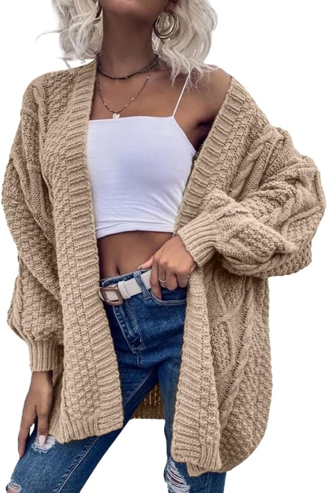 Dyexces Womens Oversized Cardigan Sweaters Open Front Cable Knit Lantern Long Sleeve Chunky Outwear Coats - Image 2