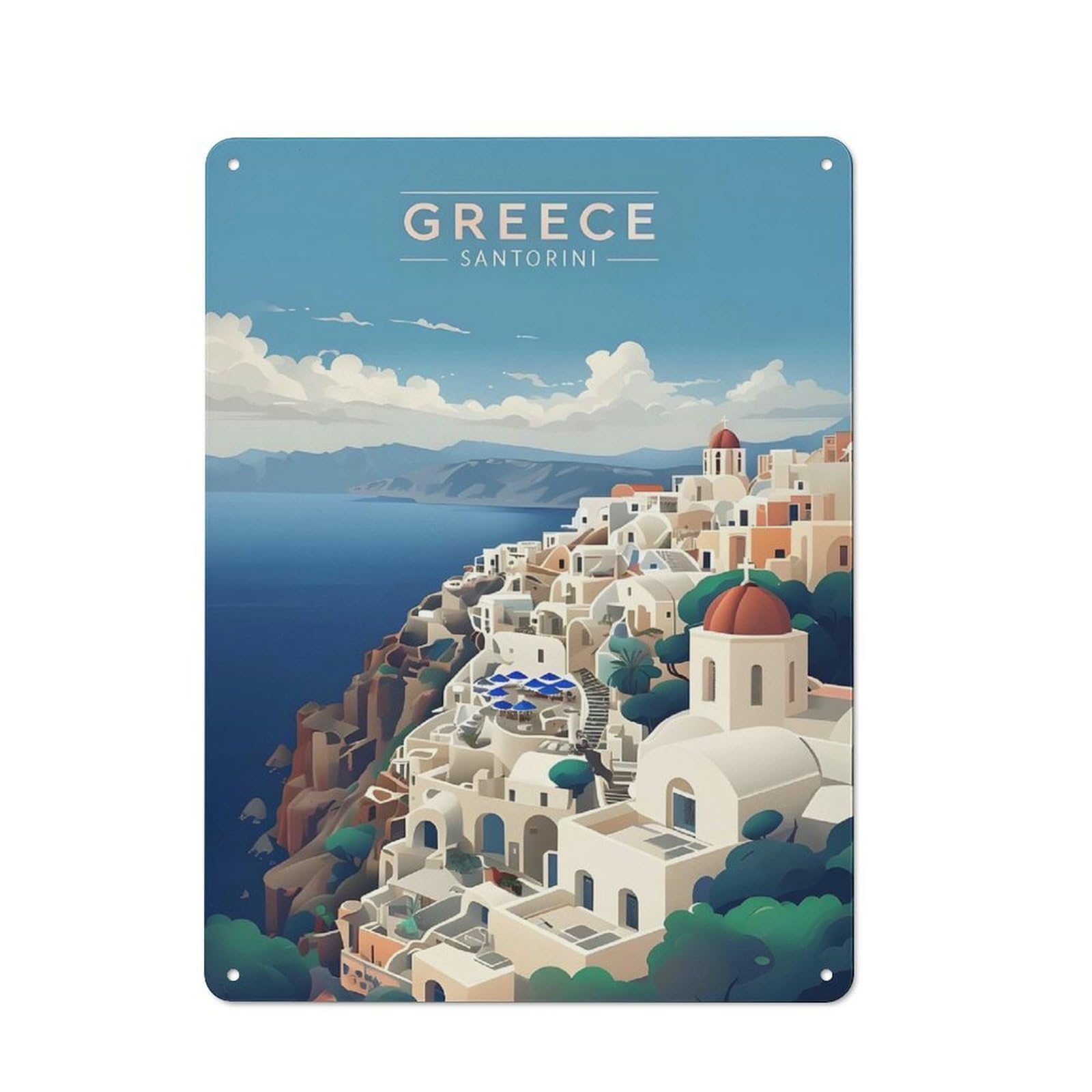 Junmoney Style-1 Greece Santorini Travel (2) Vintage Metal Plaque 40X30cm For Living Room Wall, Suited To Living Room Decor Lovers