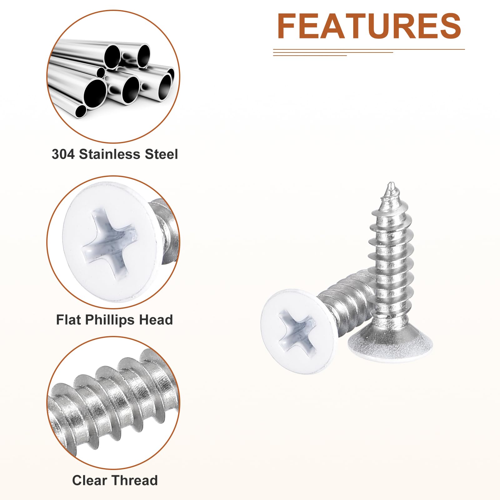 DTGN 25Pcs ST5x20mm Flat Head Wood Screws, 304 Stainless Steel White Phillips Self Tapping Screws - Image 4