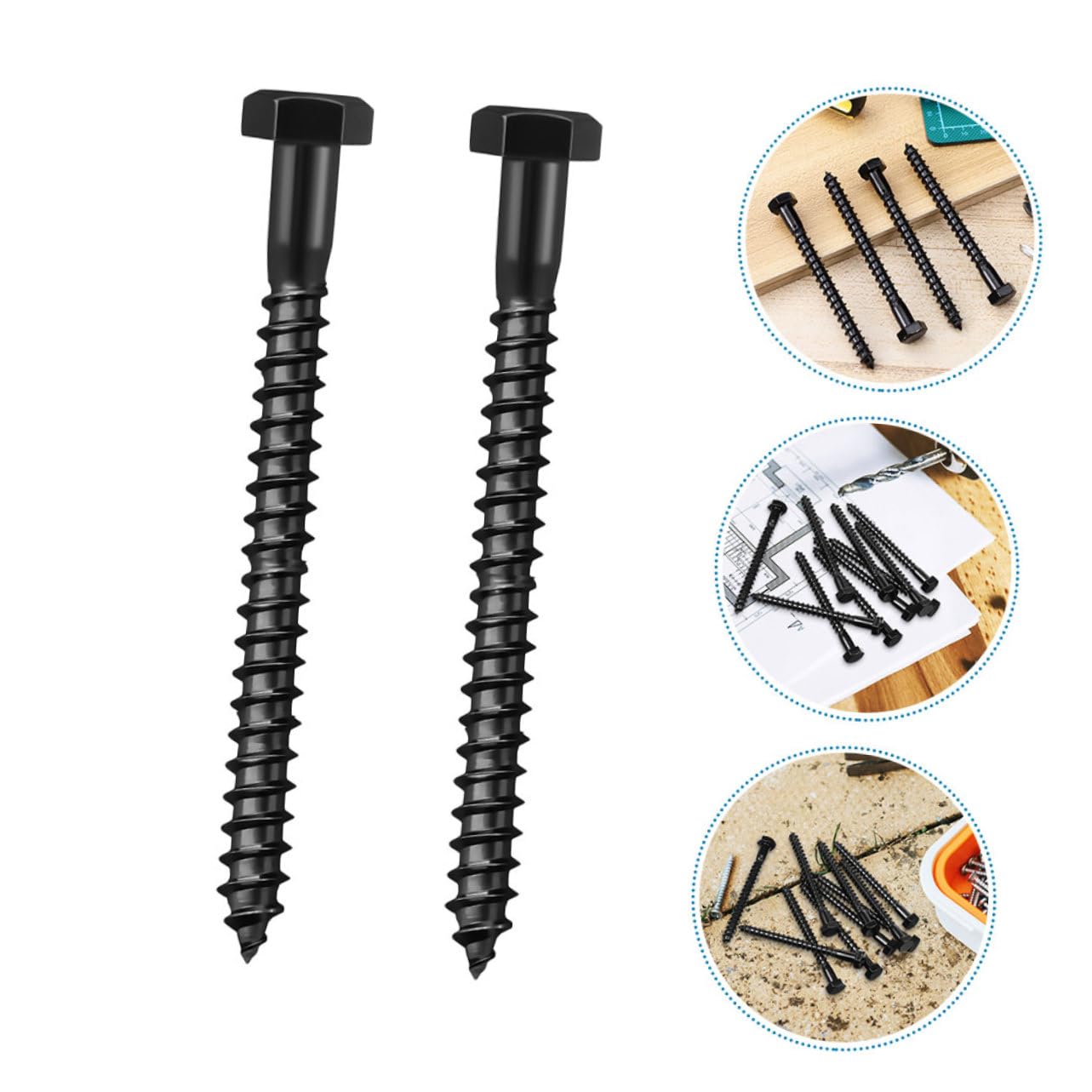 Veemoon Lot de 20 Tire-fonds Noirs en Acier Carbone Tête Carrée Unique, Filetage M8, pour Construction Bois et Réparations Maintien Sécurisé et Polyvalent