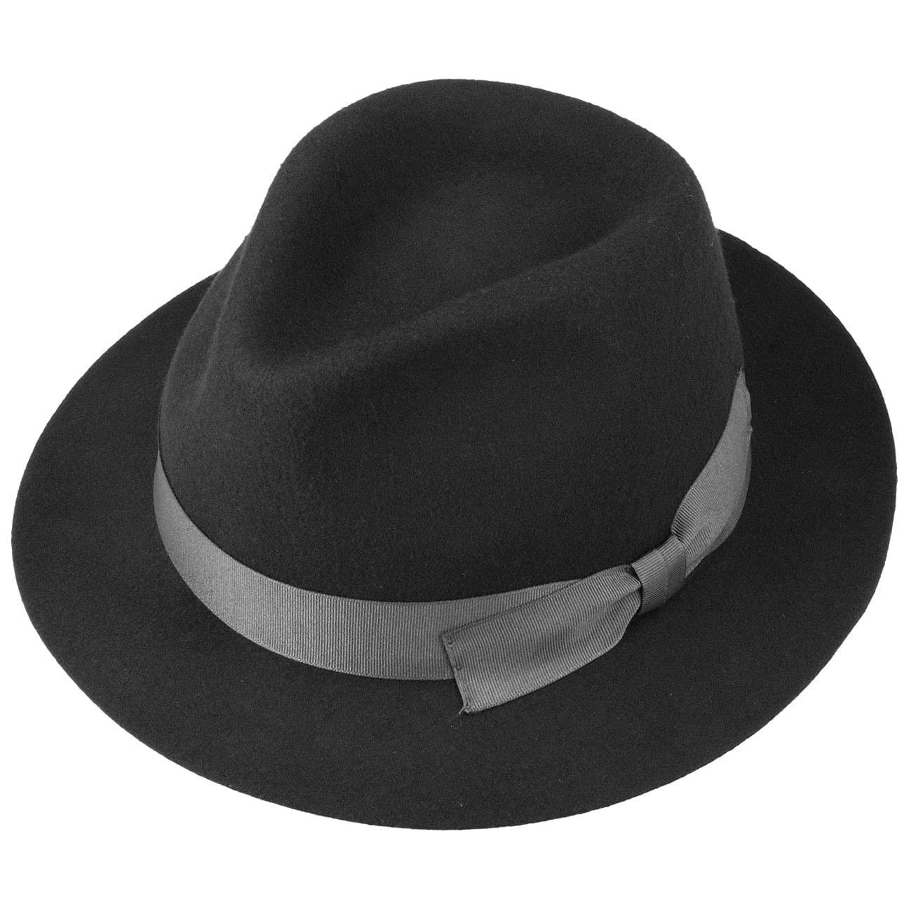 Lipodo Morten Filzhut Made in Italy Unifarbener Wollfilzhut mit Ripsband Herbst/Winter Fedora mit asymmetrischer Schleife Damen Herren