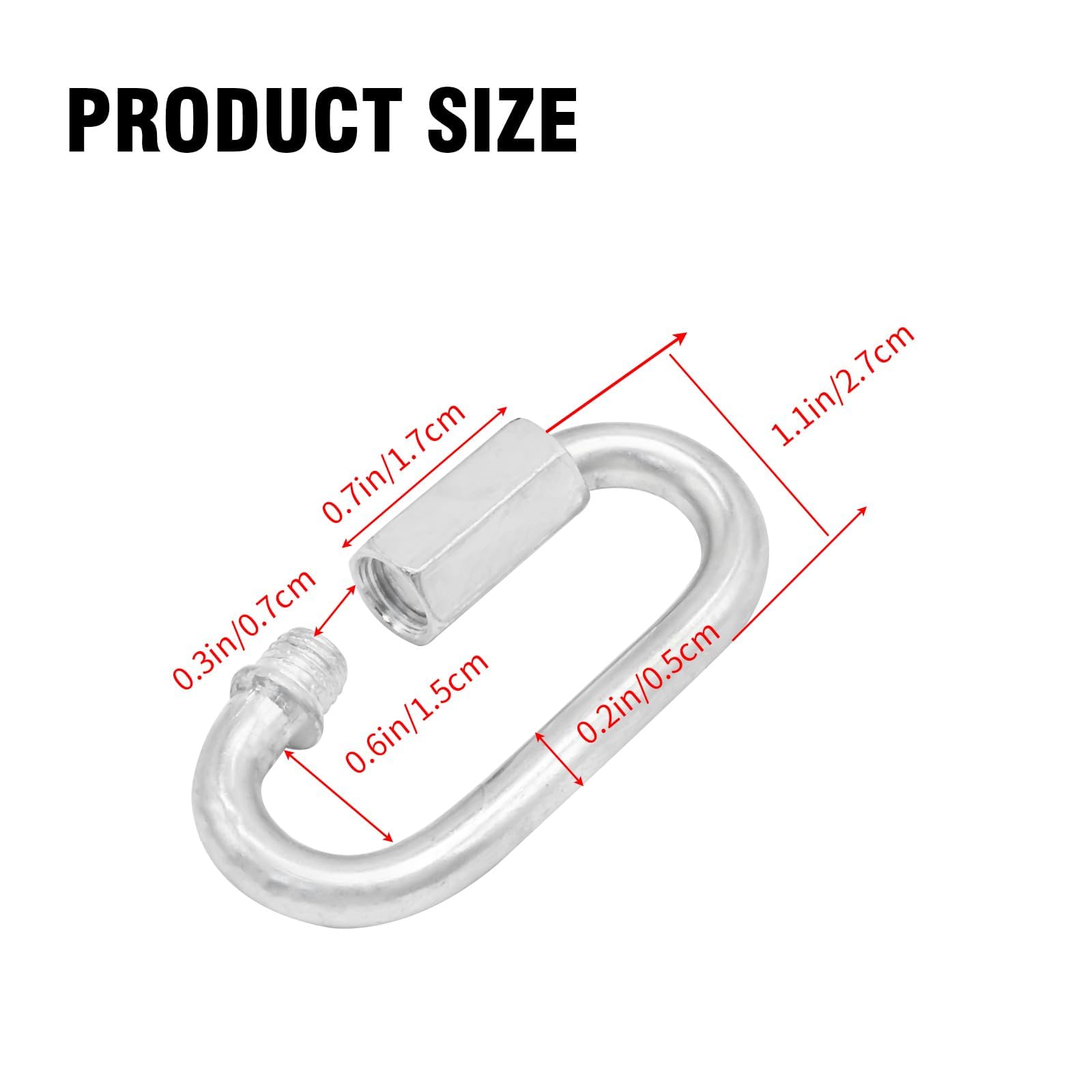 EATAKWARD Moschettone resistente con collegamento rapido a catena, diametro 1/4", collegamento rapido, filettatura zincata, moschettone di bloccaggio a forma di D, per catena di sicurezza, campeggio