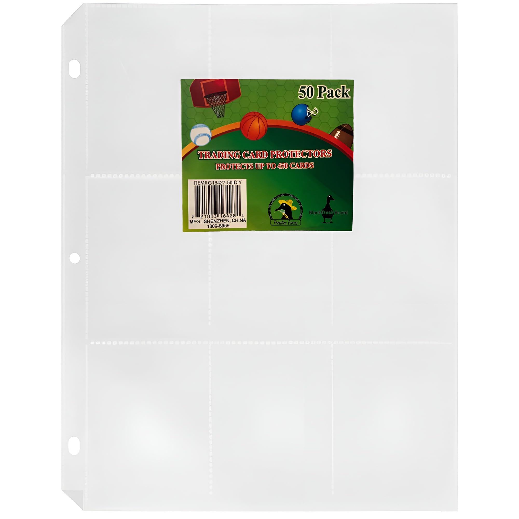 Amazon.com: Black Duck Brand Trading Card 9 Pocket Protector Sheets X 50  Plastic Pages Holds 450 Cards -3 Ring Binder : Toys & Games