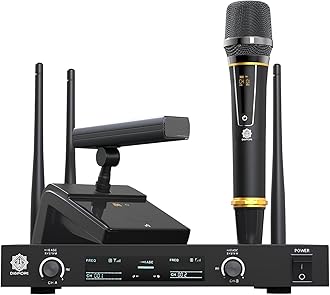 DIGIMORE UHF Wireless Conference Microphone | Desktop Microphone with One Handheld Microphone | 60 Channels | 300 Feet Range | Meetings, Streaming Lectures, Wedding, Social Events (D-630)