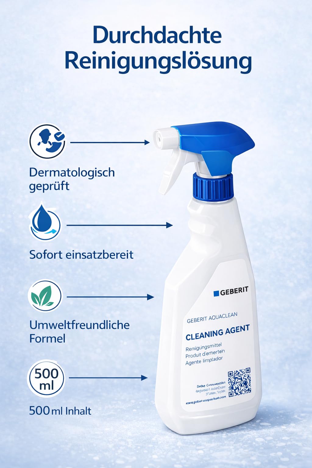 Geberit AquaClean Pflegeset – Reinigungsmittel 2 x 500 ml + Entkalkungsmittel 10 x 125 ml + Mikrofasertuch – Für gründliche Reinigung und Entkalkung Ihres Dusch-WCs