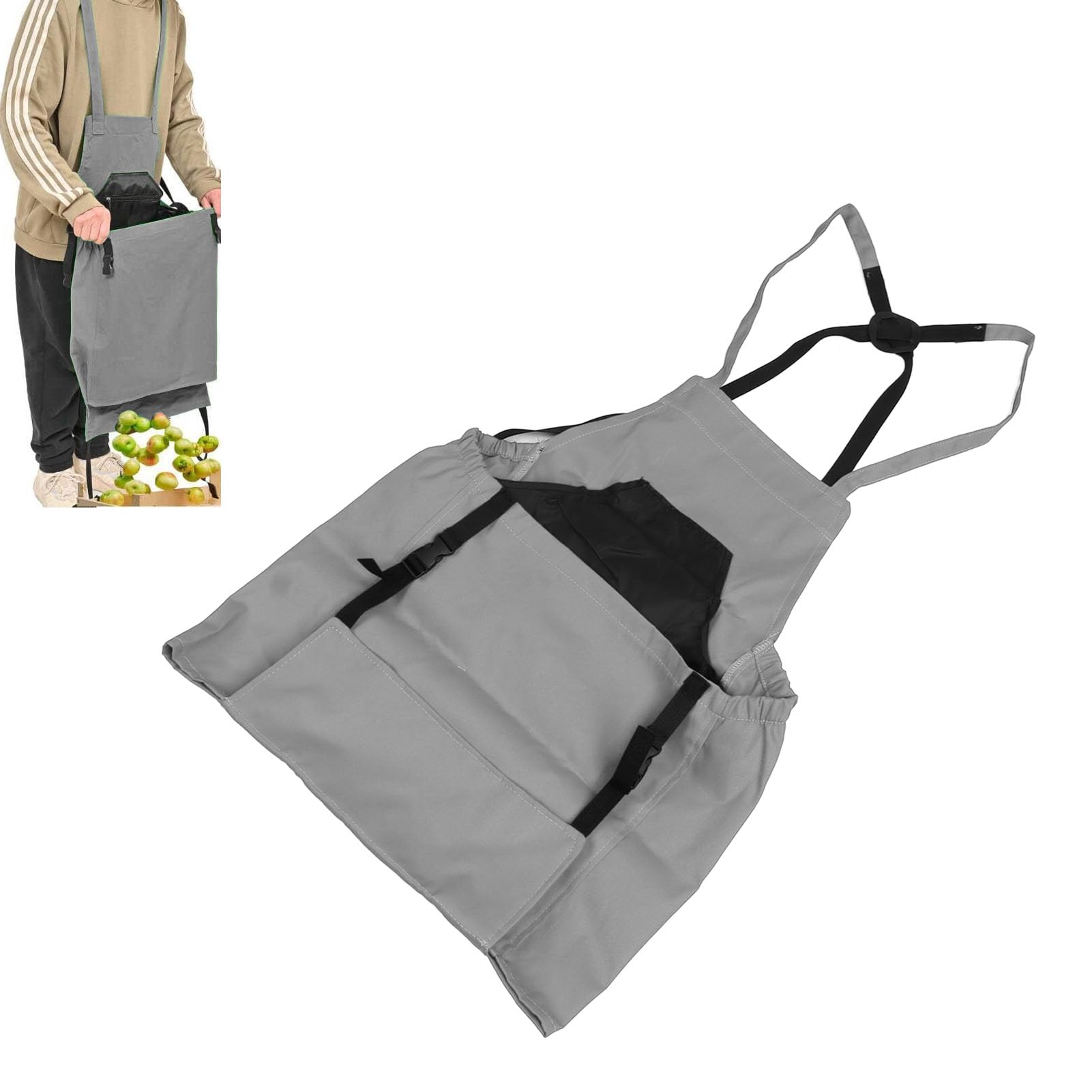 Tnfeeon Tablier de Récolte pour Légumes de Jardin, Tablier de Cueillette Réglable avec Poches à Dégagement Rapide pour Jardiniers, Cueillette de Fruits, Tablier Résistant à l'eau pour
