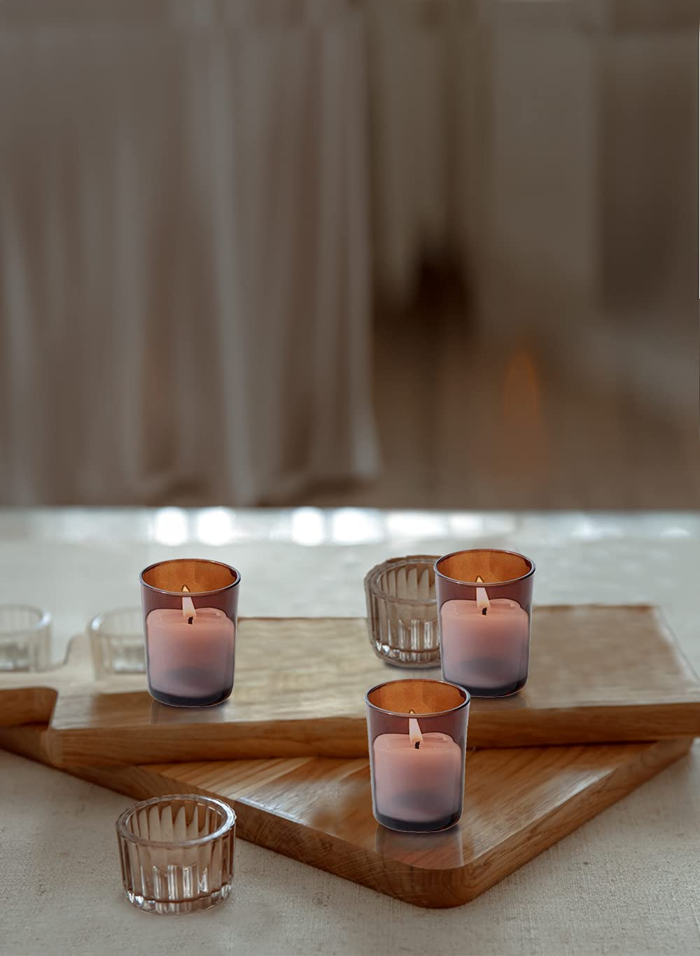 Serene Spaces Living Dark Amber Glass Votive Candle Holders, Ideal for Restaurant Tables, Aromatherapy, Set of 96