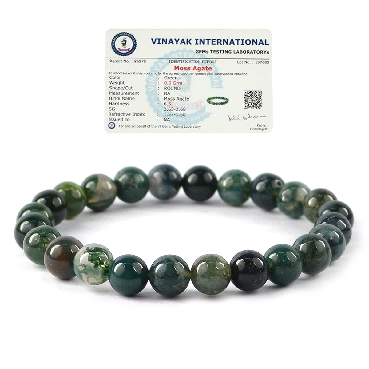 Reiki Crystal ProductsUnisex Natural Certified Moss Agate Bracelet 8 mm Crystal Stone Bracelet