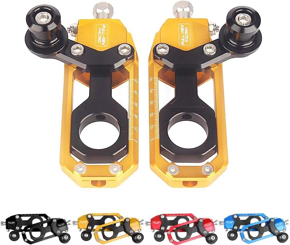 Motorcycle Rear Chain Adjusters Tensioners with Lifting Spool CNC Aluminum Alloy Board Chain Adjustment Adjuster Fit for Yamaha YZF R1 2004-2005 (Gold)
