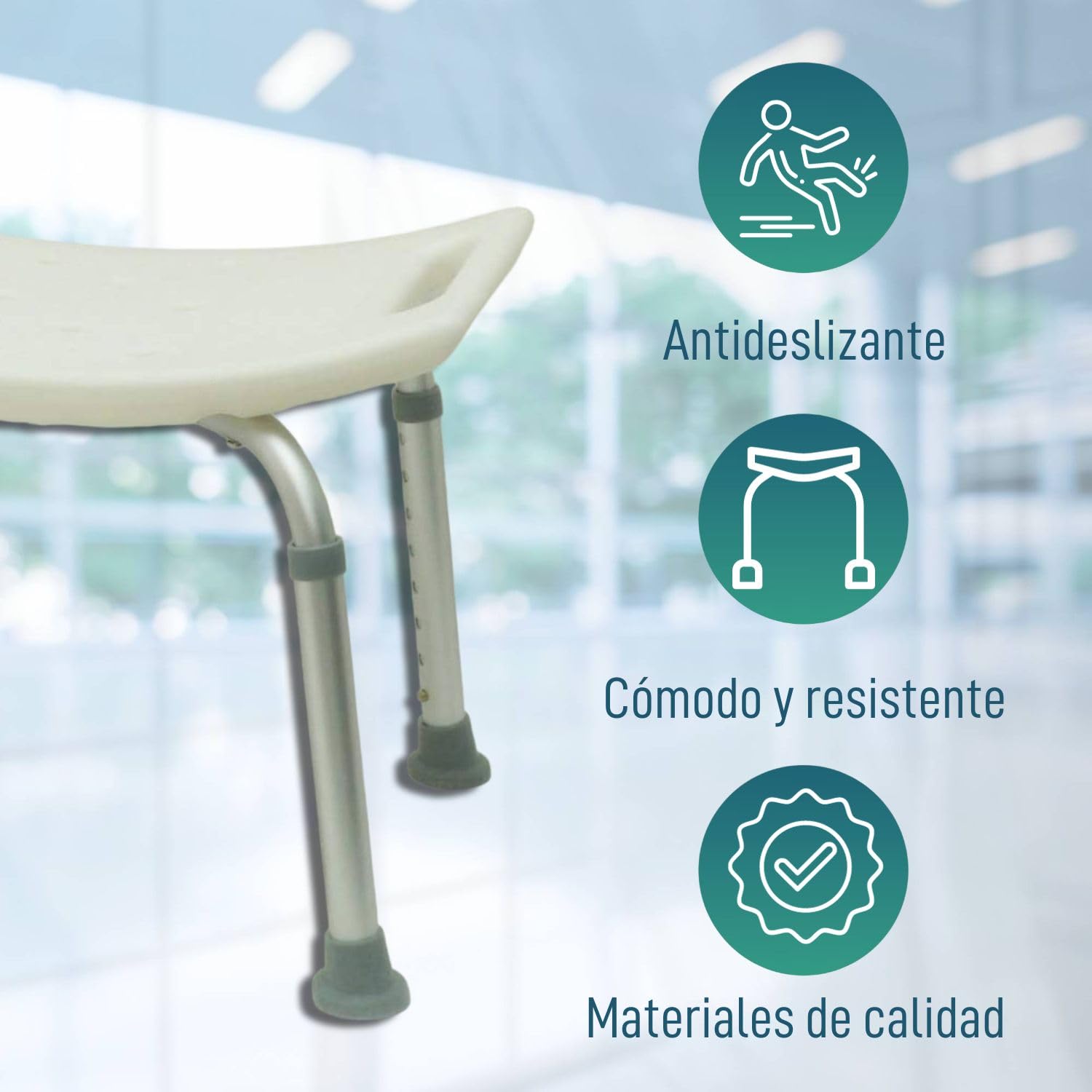 OrtoPrime Taburete de Ducha Antideslizante - Asiento de Baño Ortopédico Regulable en Altura 8 Posiciones - Taburete Baño para Adultos y Niños - Banqueta Ducha
