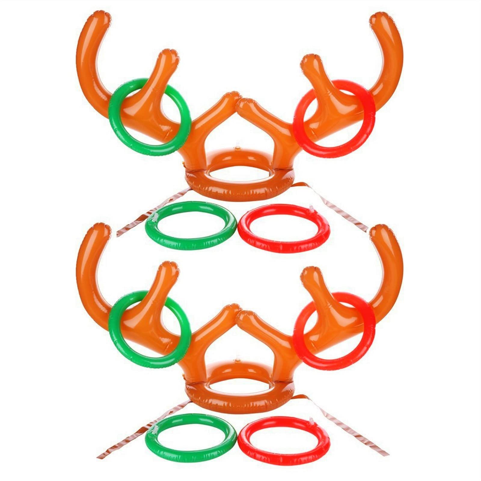 Cosoro Brown 2 Set Of Kids Christmas Party Ring Toss Game Target Toy,Inflatable Reindeer Antler Hat Ring Toss Game With Rings For Family Kids Aldult Office Xmas New Year Holiday Party Fun Games