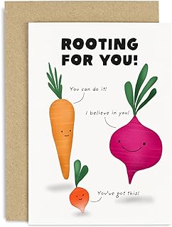 Old English Co. Cute Good Luck Card for Him or Her - Funny 'Rooting For You' Vegetable Pun Card - Graduation, Exams, Revision, New Job, University | Blank Inside with Envelope