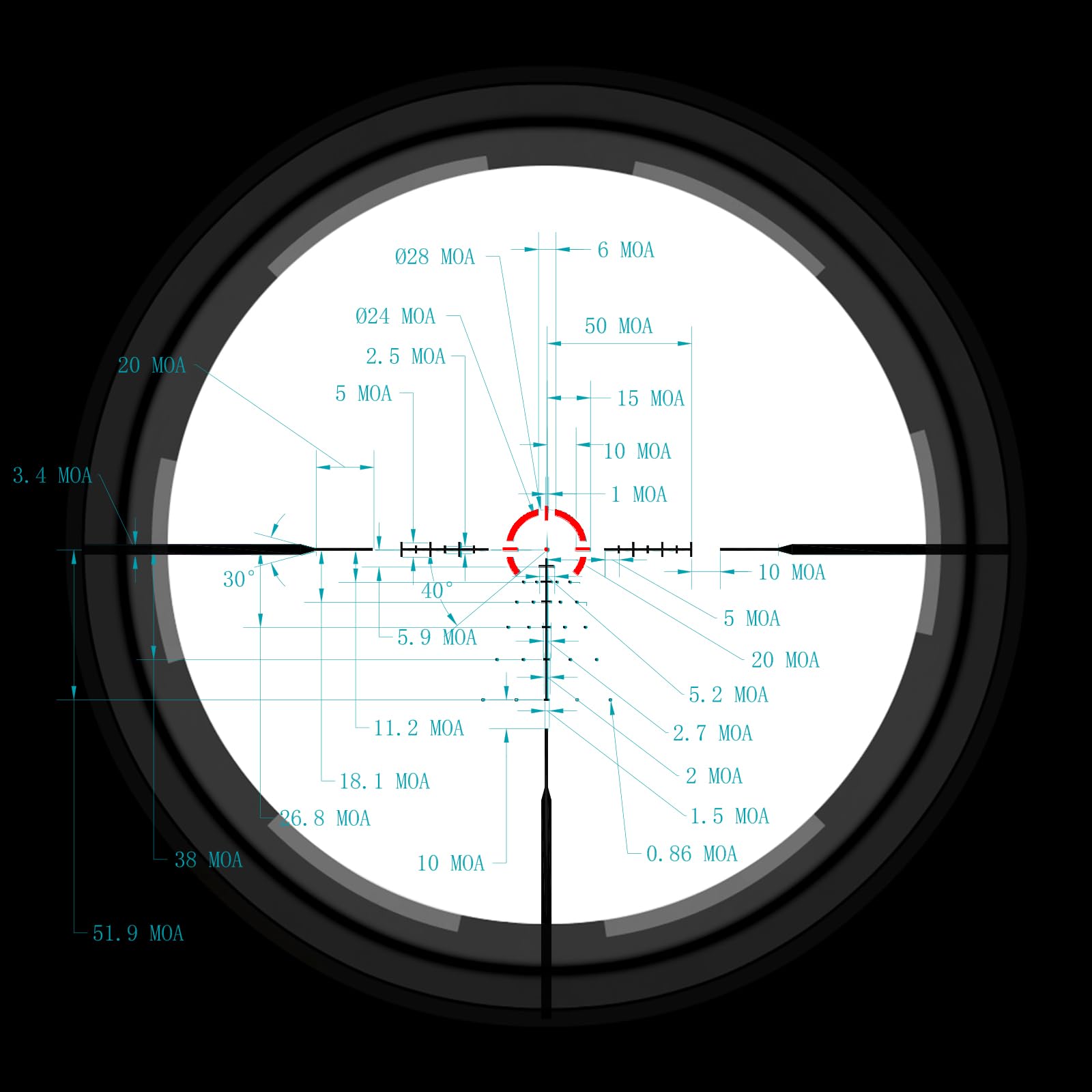 Paike 1.2-6x24 LPVO FFP Zielfernrohr, rot beleuchtetes BDC-Absehen, erste Bildebene, mit freitragender Montage