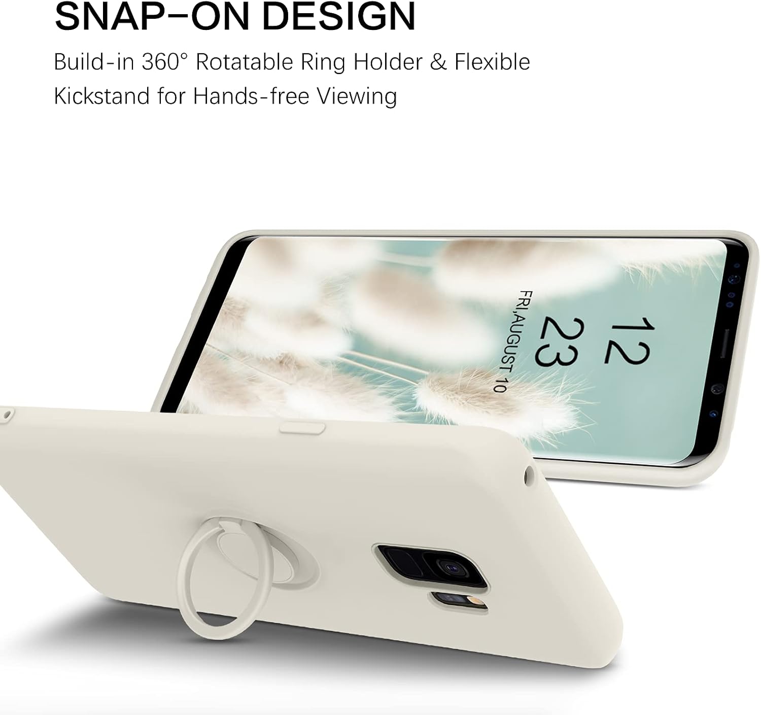 BENTOBEN Samsung Galaxy S9 Case, Slim Silicone | 360° Ring Holder Kickstand | Support Car Mount | Soft Rubber Shockproof Bumper Protective Non-Slip Case Cover for Samsung Galaxy S9 5.8", Antique White