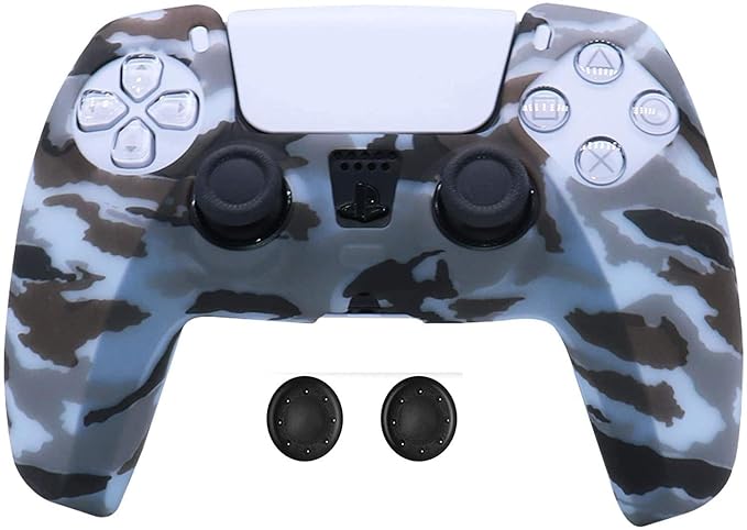 New World PS5 Controller Silicone Cover Case PS5 Controller Skin Anti Slip Protective Case Sleeve for Sony Playstation 5 DualSense Controller With Thumbgrips free - Grey army