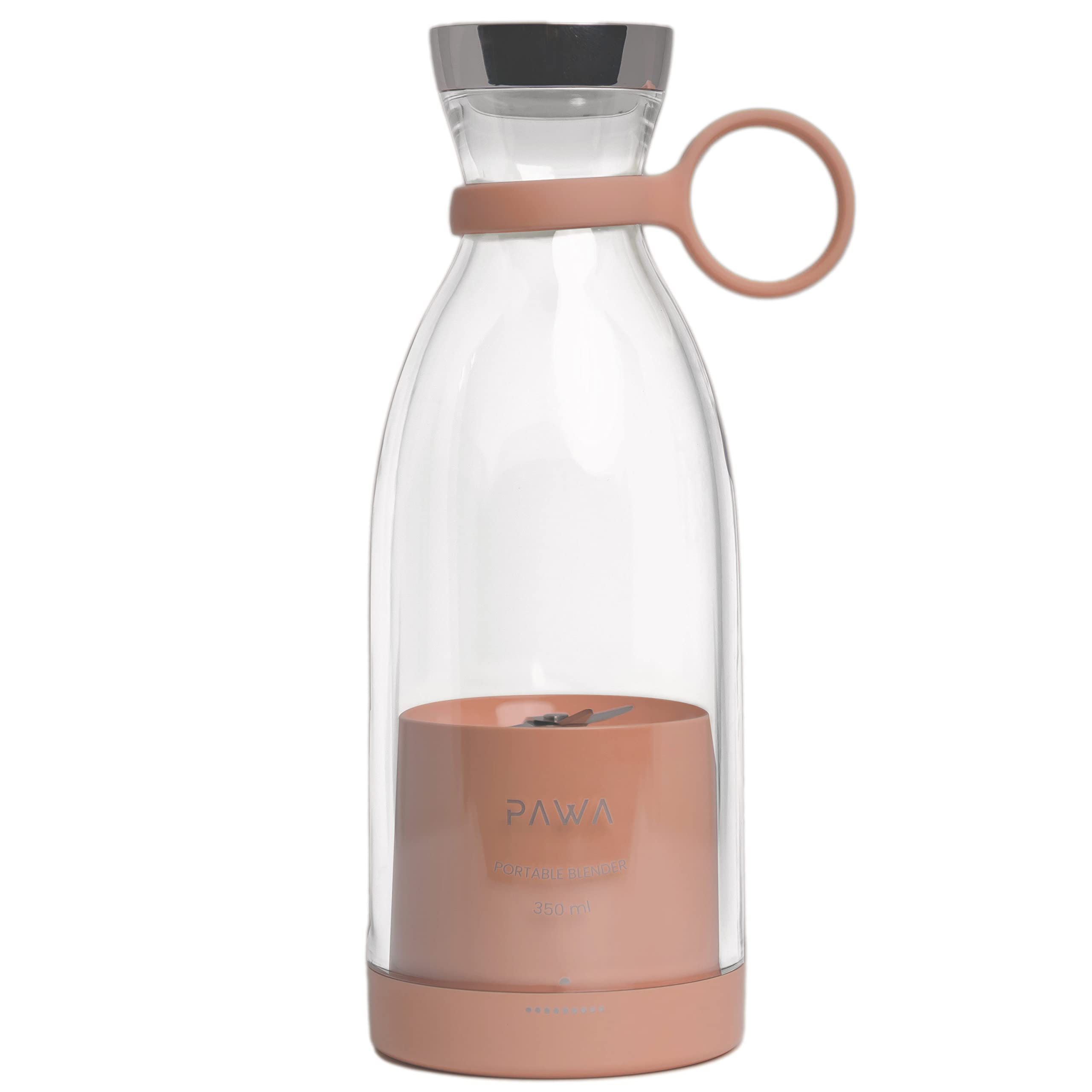 PAWAPortable Blender 350ml Silicone Material, Suitable for Smoothies, Blenders, Fruit Shakes, Juices, Convenient and Wireless Charging, Stainless Steel Blades (Pink)