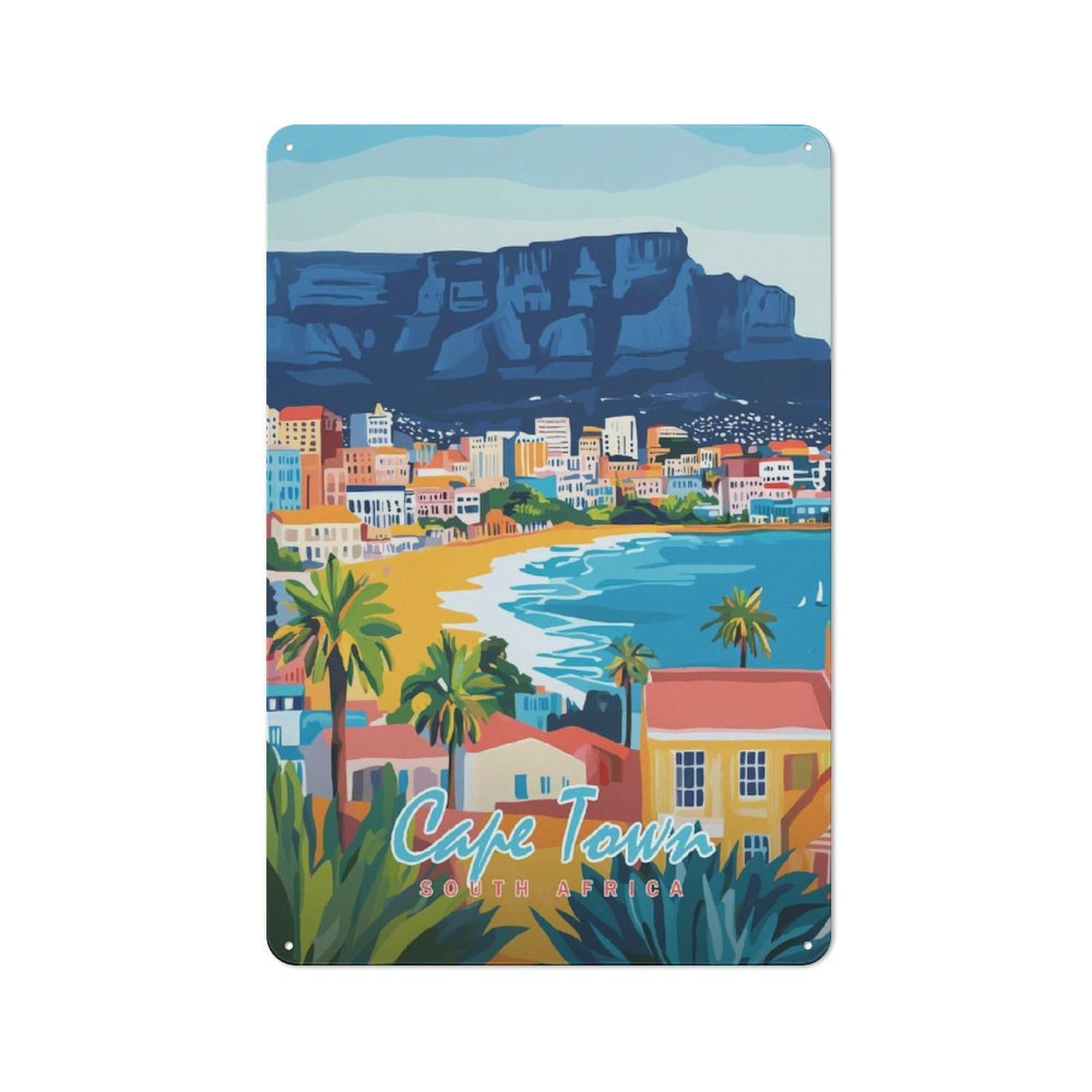 Junmoney Style-15 Cape Town Cityscape Retro Tin Wall Plaque 30X20cm For Guest Room Or Hallway, For Vintage Wall Decor Fans, For Themed Room Decoration