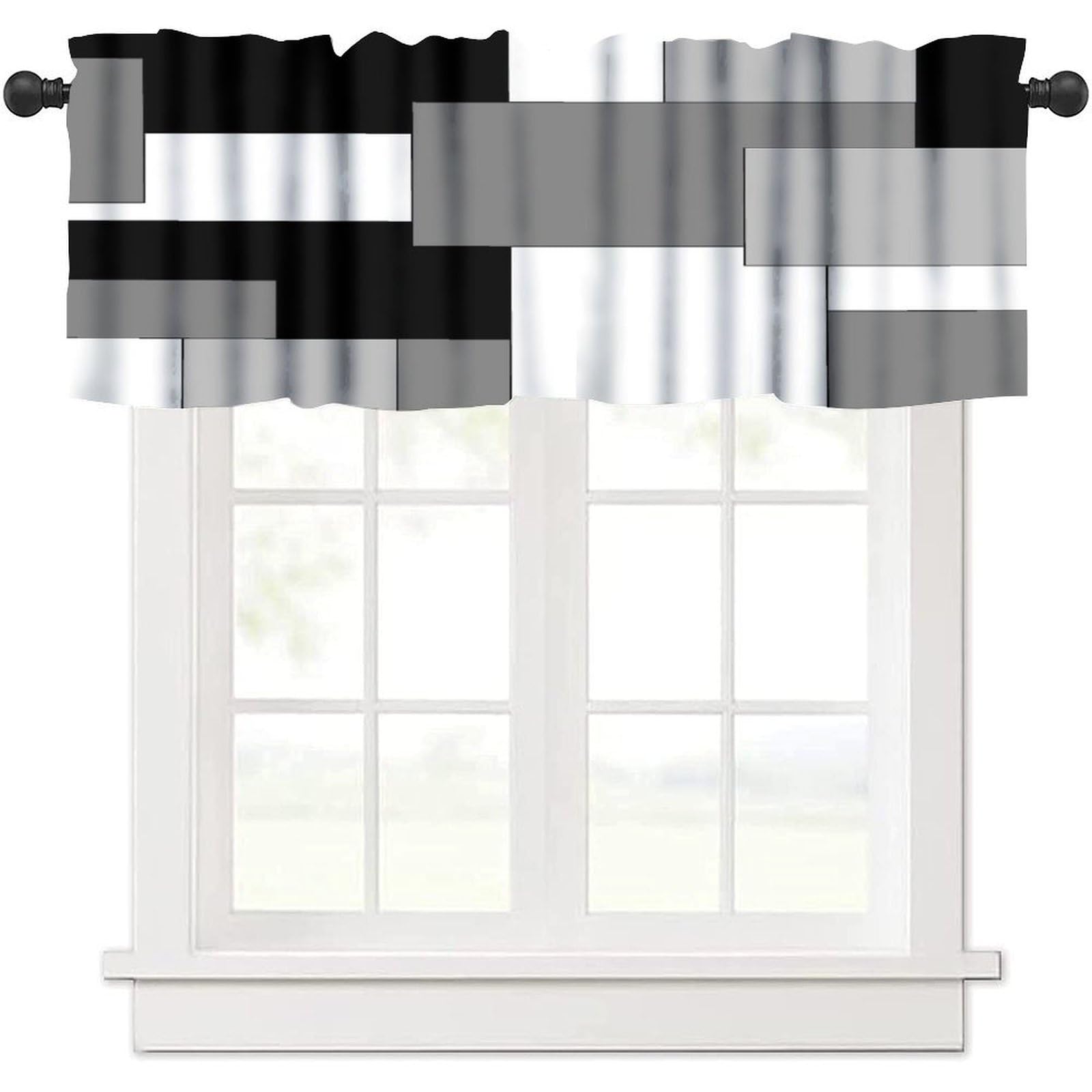 DDCBNS Grey Kitchen Curtain Valance,Abstract Art Geometric Valance Black White Rod Pocket Window Treatments for Bedroom,Living Room,Bathroom,1 Panel,