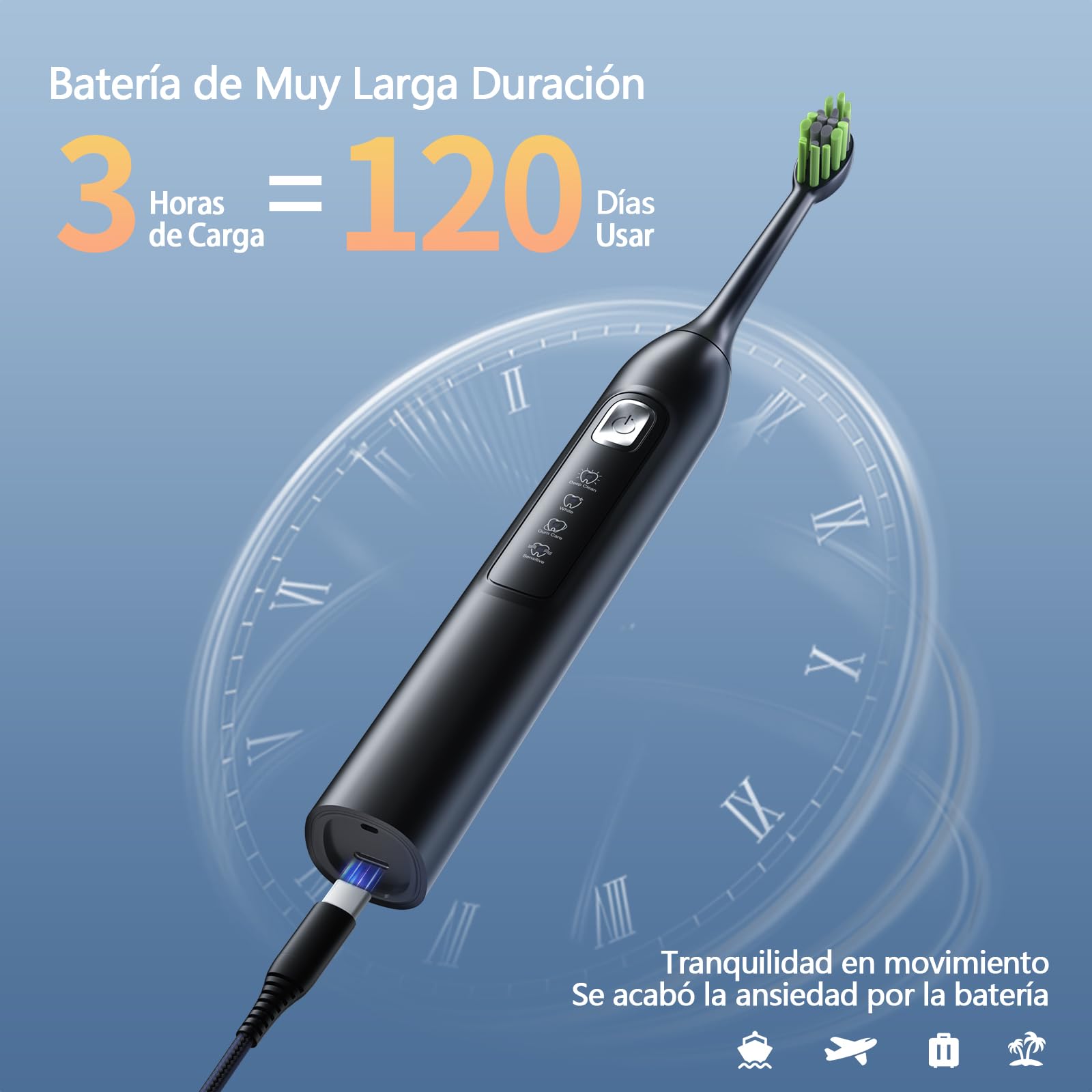 OasiSmile Cepillo de Dientes Electrico Sónico para Adultos, Cepillo Dientes Electrico Recargable con 6 Cabezales, 4 Modos de Limpieza, 120 Días de Autonomía, Temporizador 2 Minutos, 42000 VPM, IPX7