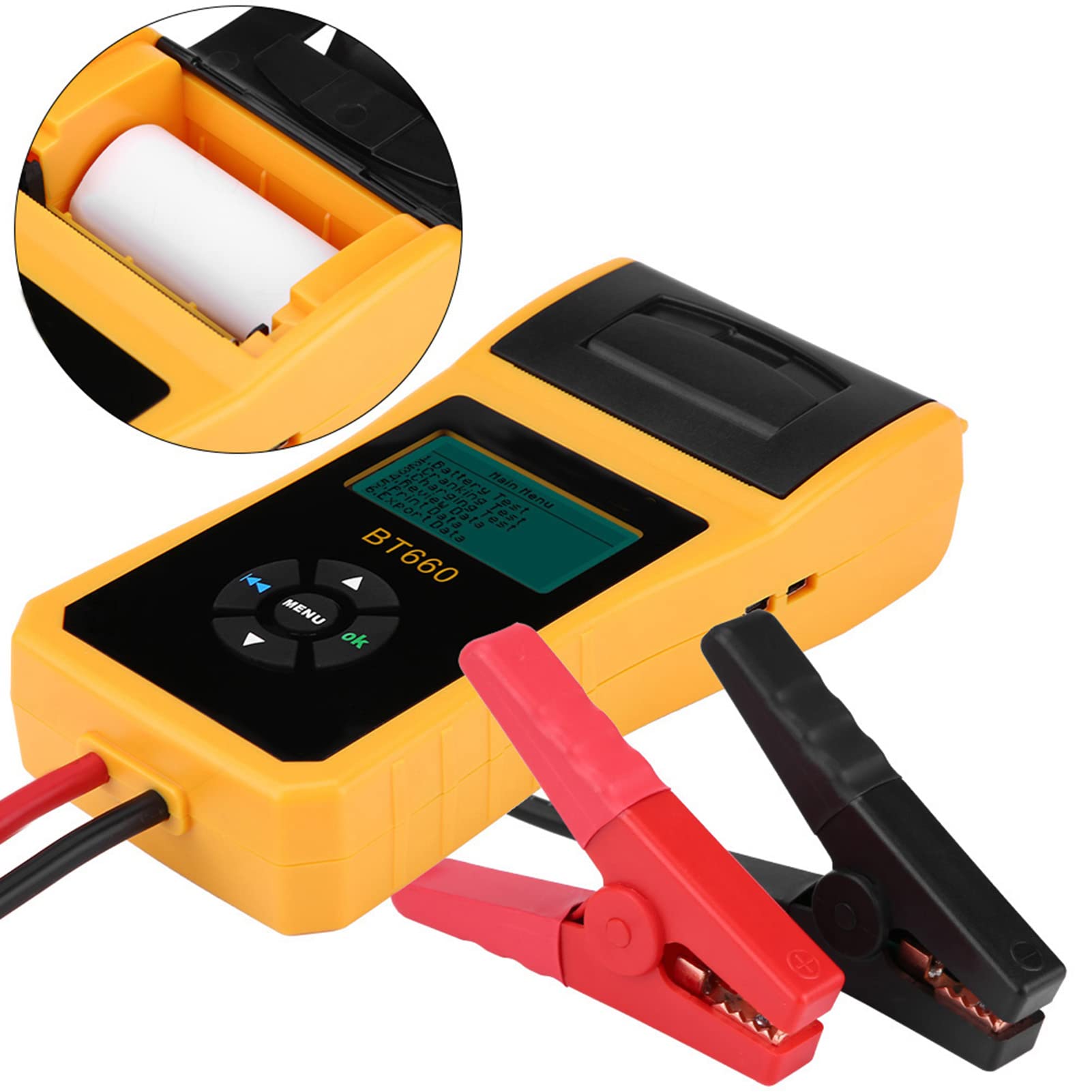 Cryfokt Tester Batteria Auto 12V, Analizzatore Batteria Digitale Auto con Stampante Integrata per Batterie Al Gel AGM Normali, Supporto Multilingue, capacità di Carico 100-3000 CCA