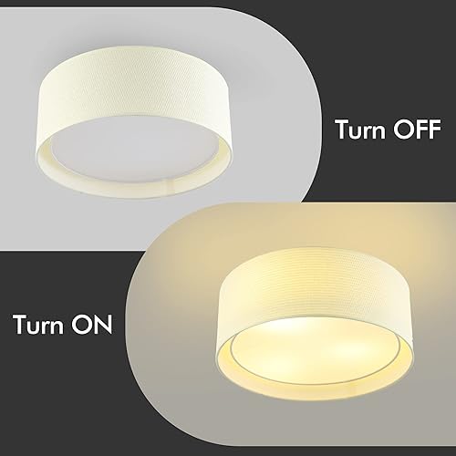 Miniatura 4 de WINGBO Lámpara de techo moderna de 3 luces de montaje empotrado de 15.7 pulgadas con tela y pantalla de tambor doble acrílico para dormitorio, sala