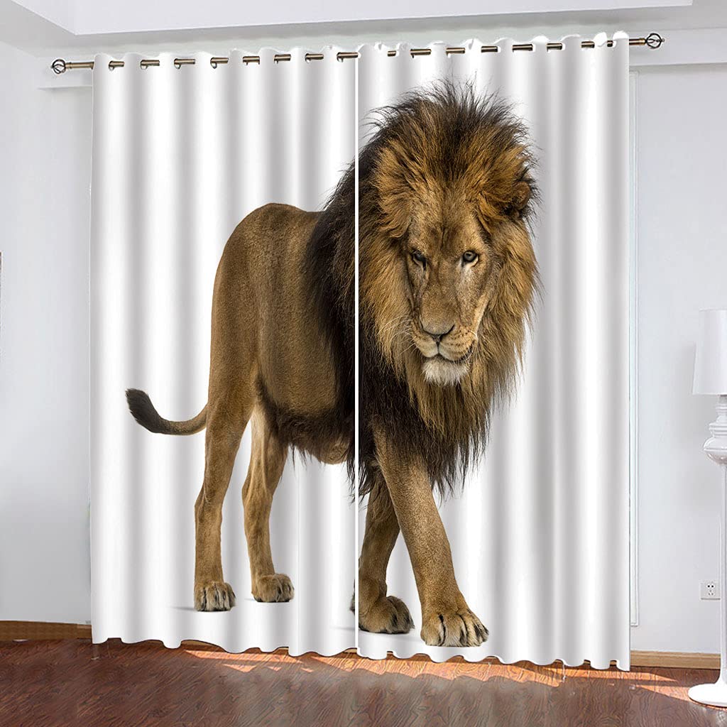 Maynuo Bedroom Blackout Curtains 3D Super Soft Kids Simple Lion Animal Curtain For Living Room 104X94inch 2Pcs Top Eyelet Room Darkning Blackout