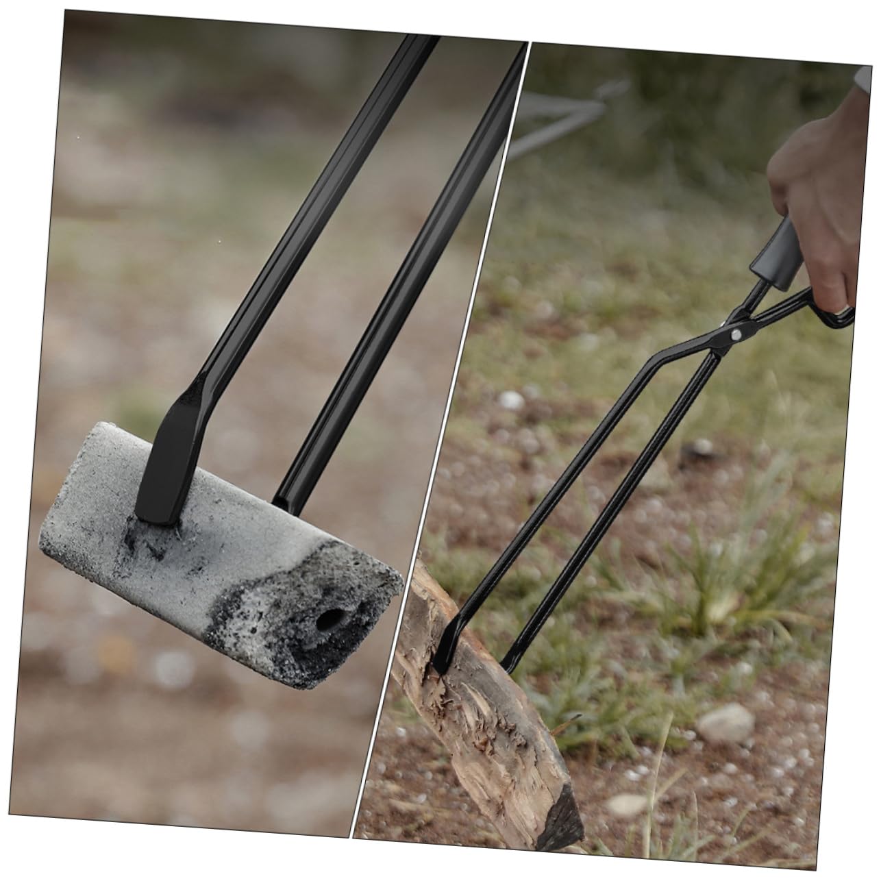 Mipcase Multi Function Iron Charcoal Clip Long Bbq Tong with Ergonomic Handle for Grilling for Charcoal and Logs Bbq Accessory for Outdoor Cooking