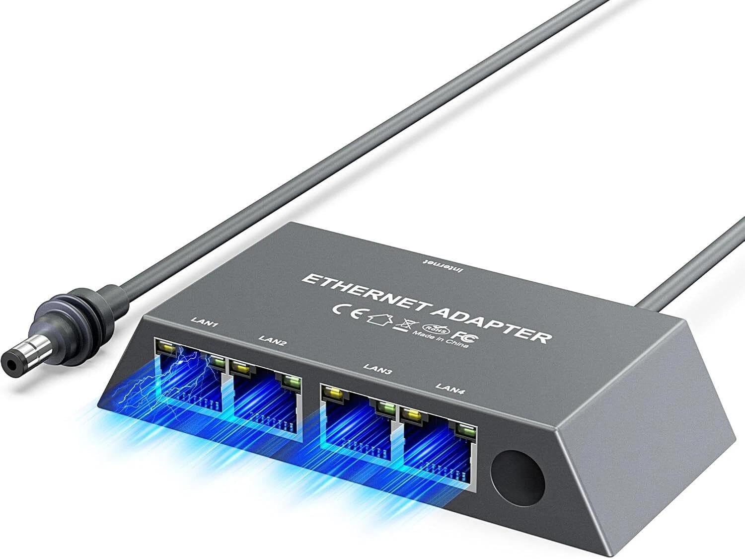 Ethernet Adapter for Starlink Gen3 & Mini – 4-Port Gigabit RJ45 Hub with Built-in 0.5M Cable, Plug & Play LAN Splitter for Wired Internet to PC, TV, Game Console, Printer, Cameras