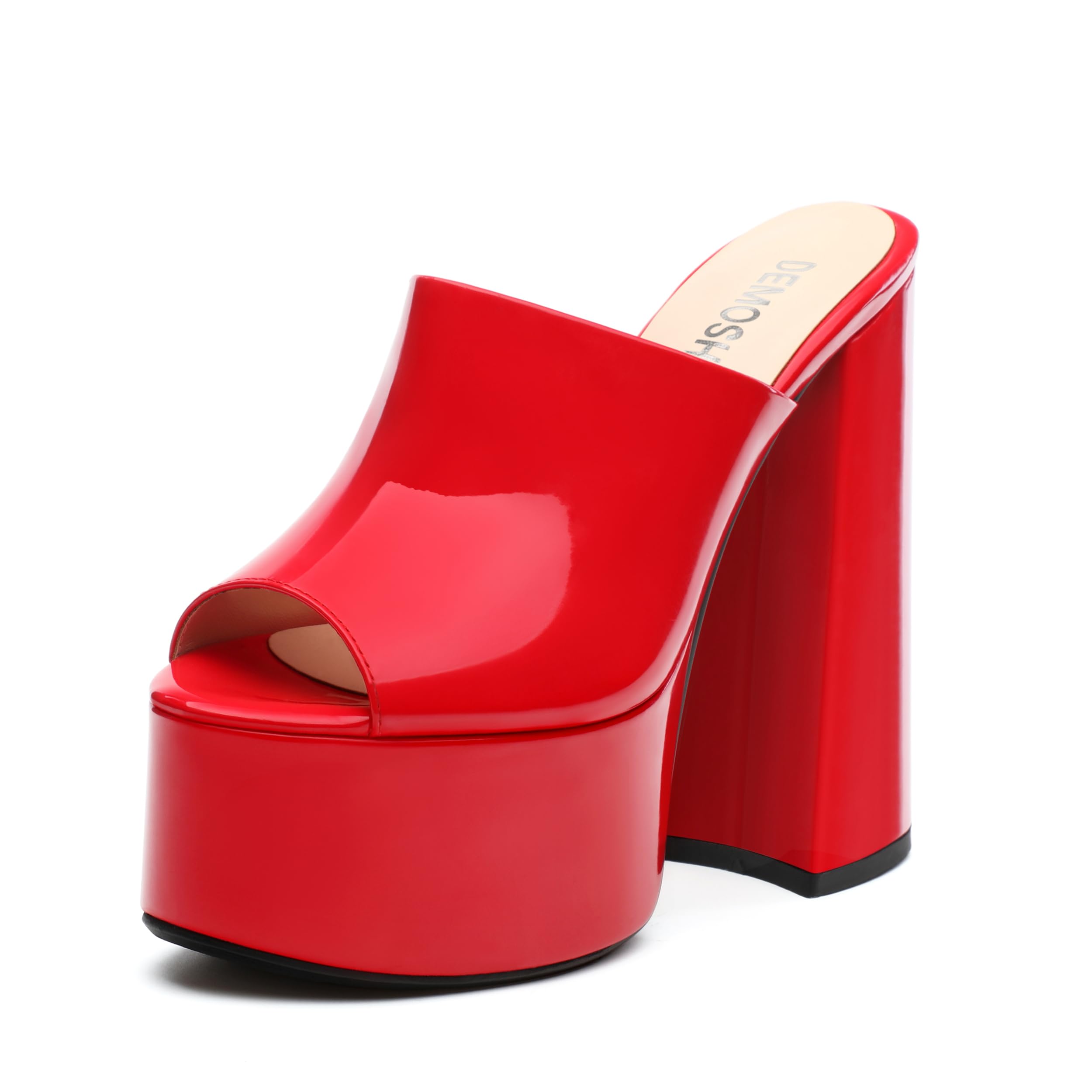 DEMOSHINE Women's 6 Inch Platform Heels Slip On Mules Sandals Open Peep Toe Sexy Chunky High Block Heels for Club Party Dressy Shoes