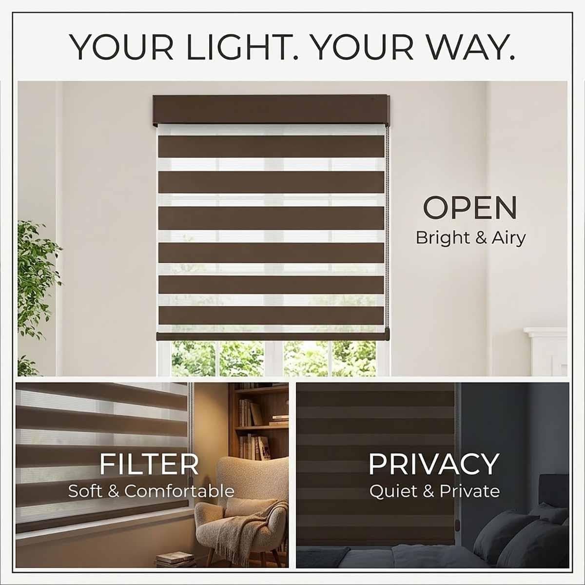 Zebra Blinds For Indoor Windows, Room Darkening Roller Window Shades