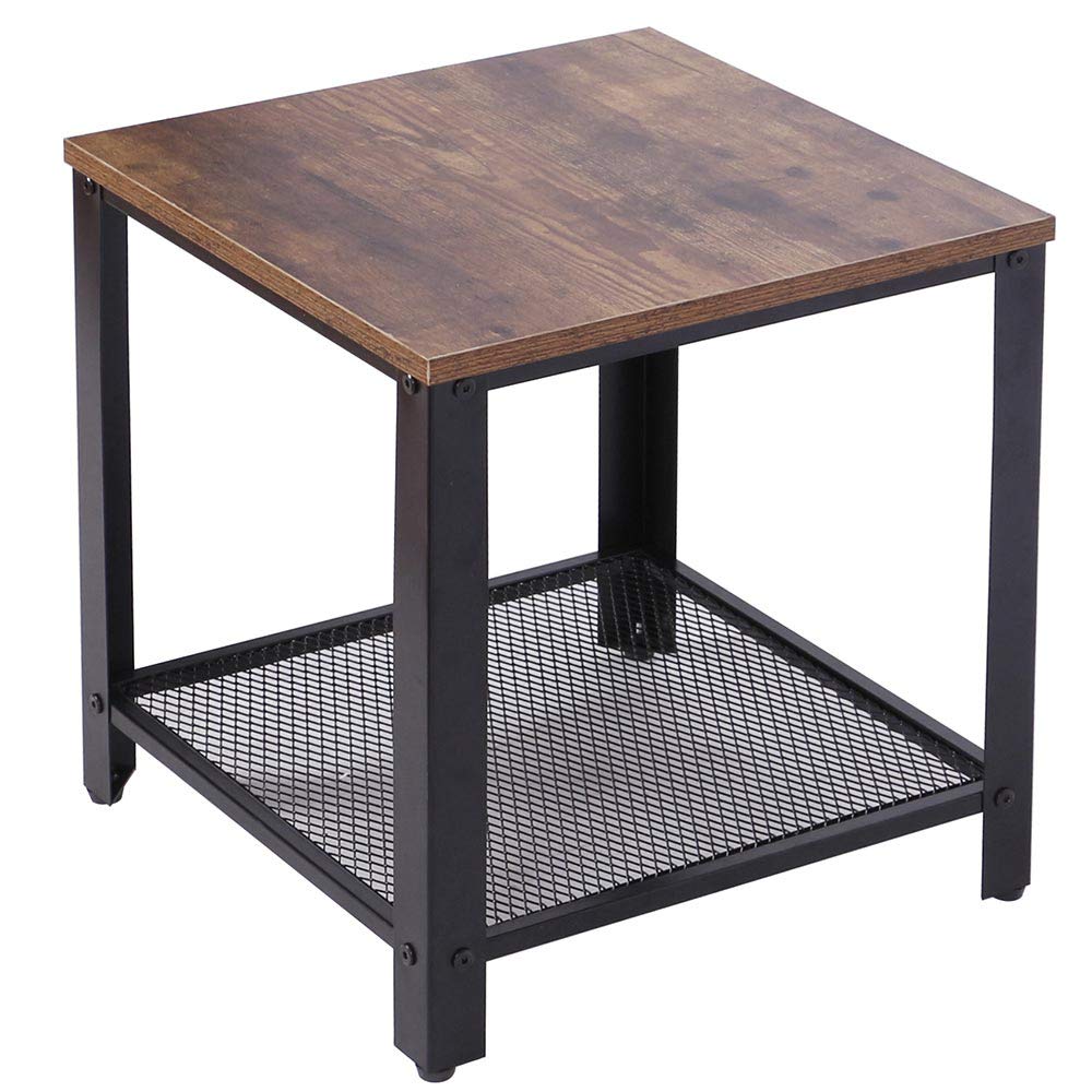 BAKAJI Tavolino Divano Tavolo caffè da Salotto Quadrato Design Moderno Industriale Struttura in Metallo con Ripiano Inferiore Piao d'appoggio in Legno MDF Scuro Dimensione 40 x 45 cm