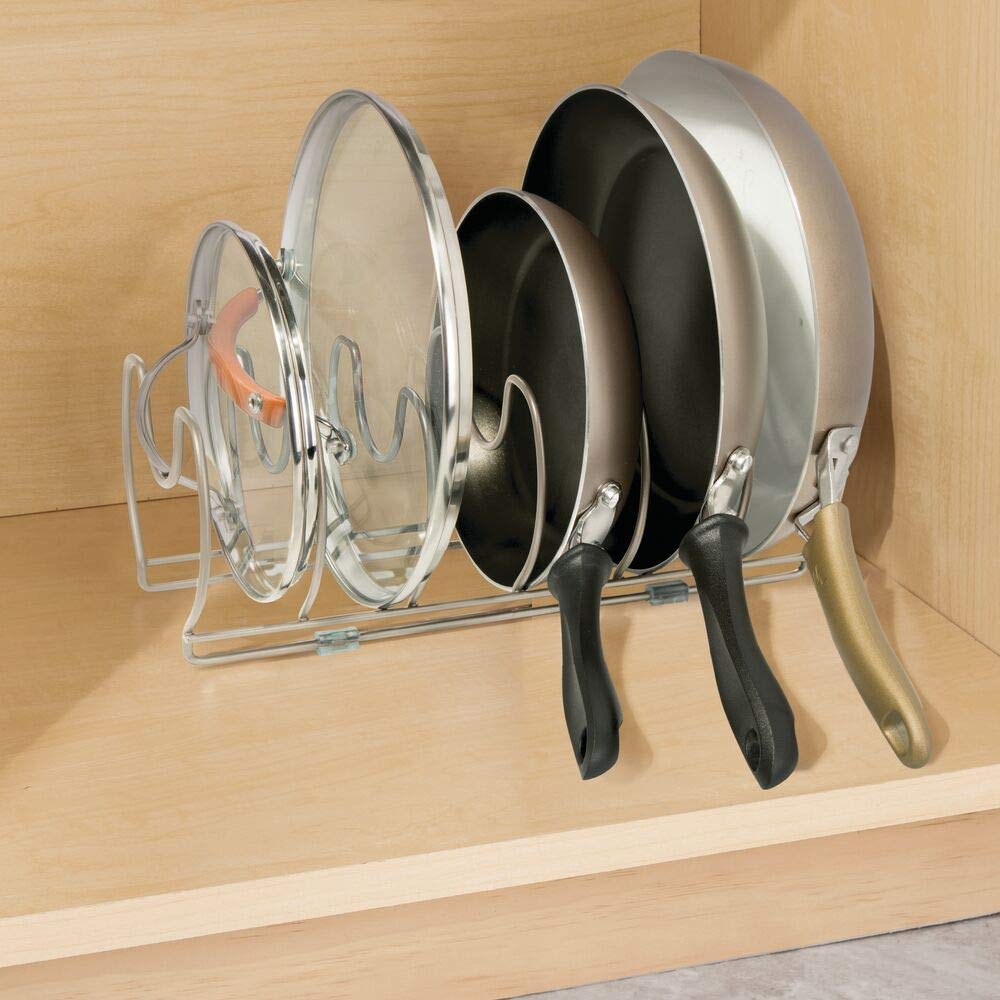 mDesign égouttoir en métal pour casseroles, poêles et couvercles (lot de 2) – range couvercle compact pour placard de cuisine – rangement peu encombrant pour ustensiles de cuisine – argenté mat