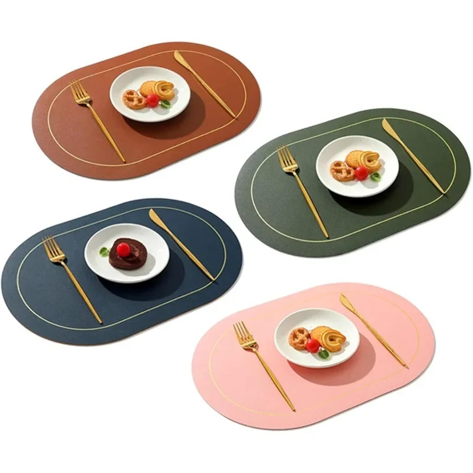Manteles Individuales Juego de manteles Individuales 1/4/6 Piezas, Cuero sintético Impermeables y Lavables, Resistentes al Calor Antideslizantes for Cocina(Green,6PCS 45x30CM)
