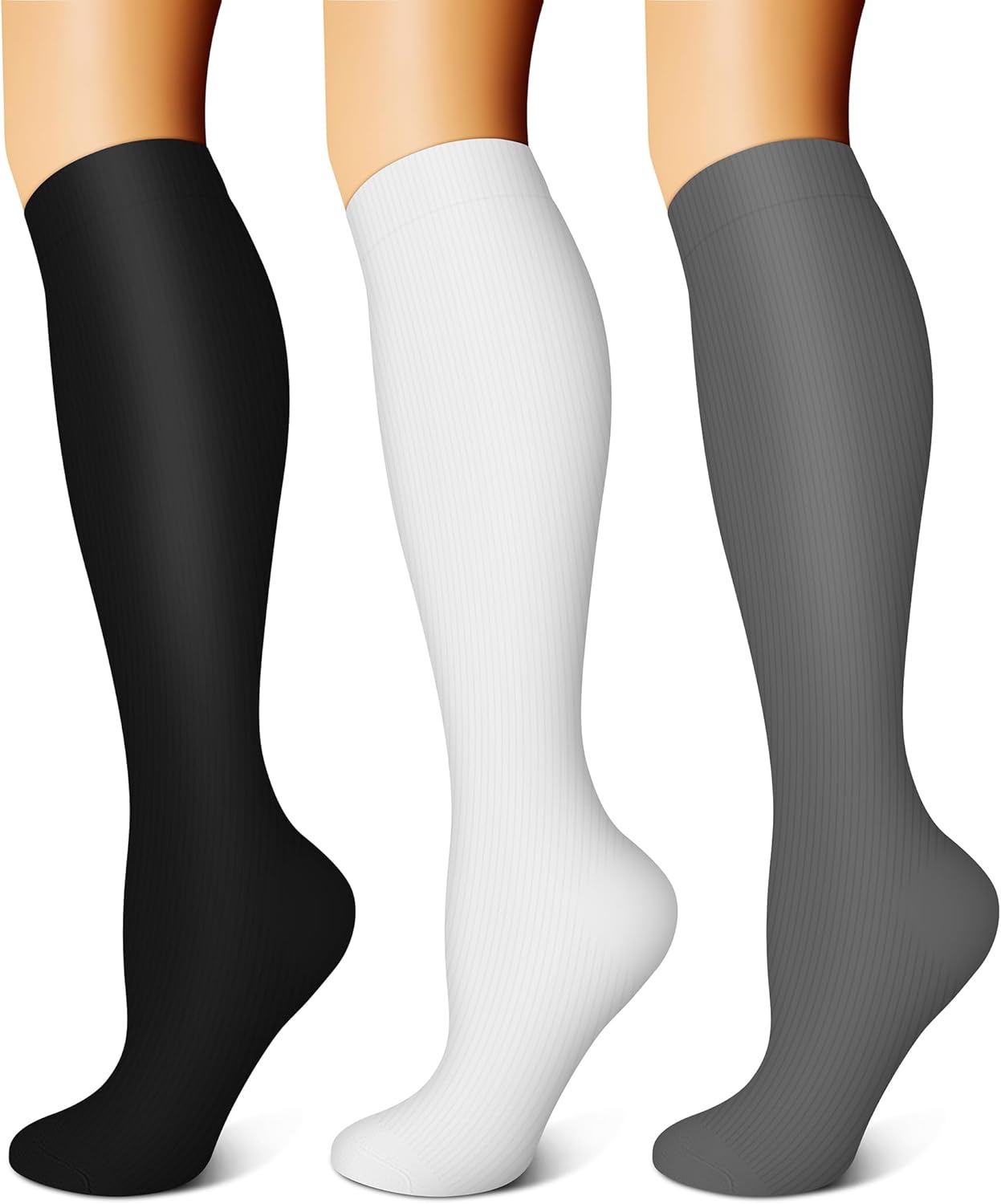 FEYHAY Copper Compression Socks (3 Pairs) 15-20 mmHg Circulation is Best Athletic & Daily for Men & Women, Running, Climbing