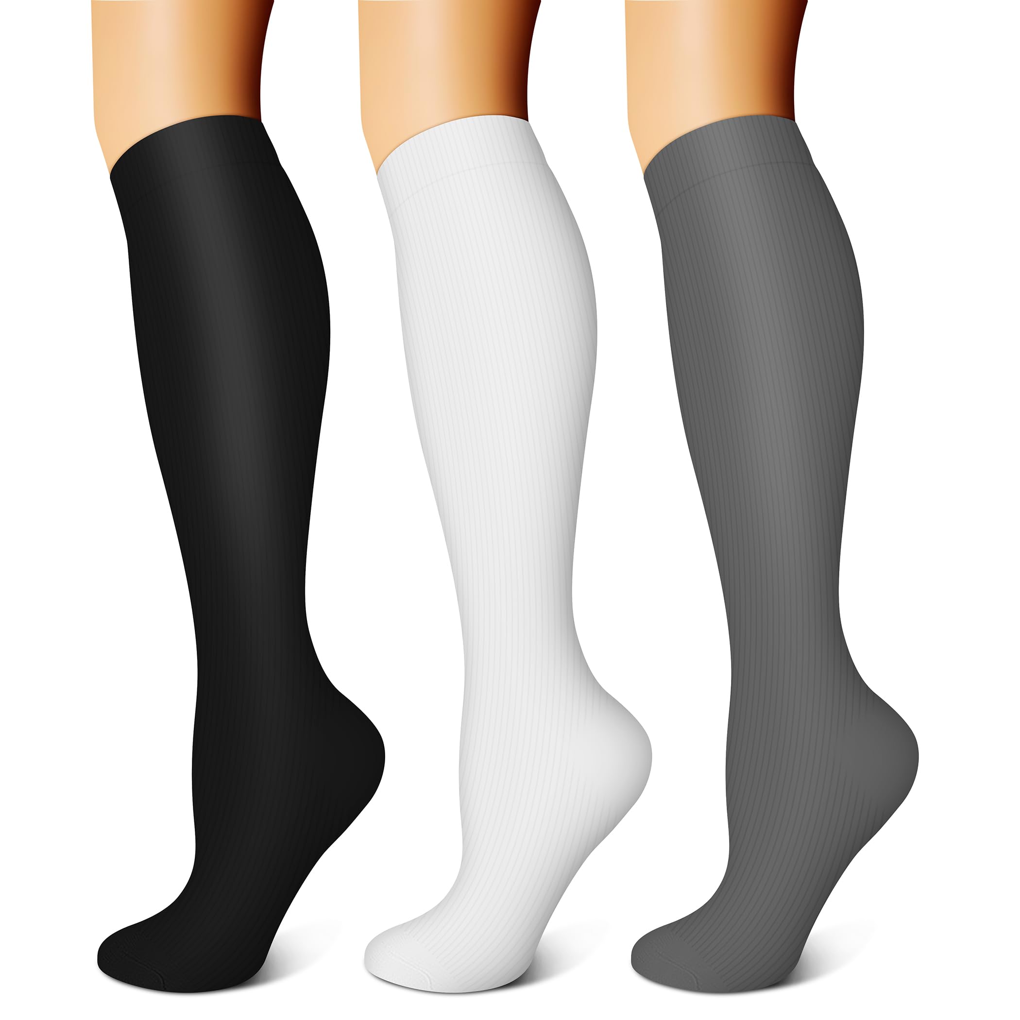 FEYHAY Copper Compression Socks (3 Pairs) 15-20 mmHg Circulation is Best Athletic & Daily for Men & Women, Running, Climbing