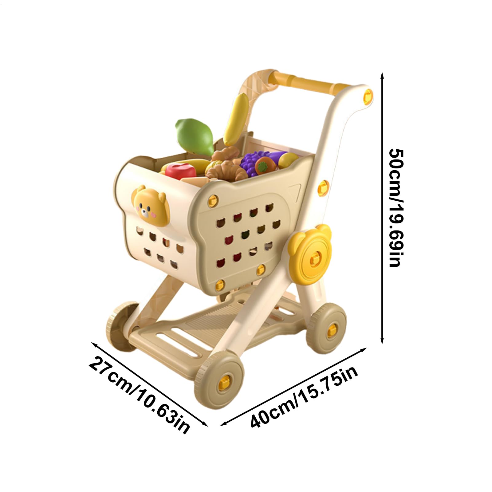 Shopping Cart Toy, Grocery Play Set, with Kitchen Accessories, Suitable to Learning Activities, Educational Toys for Kids Use, Vegetable Fruit Role Playing Boys Girls Preschool