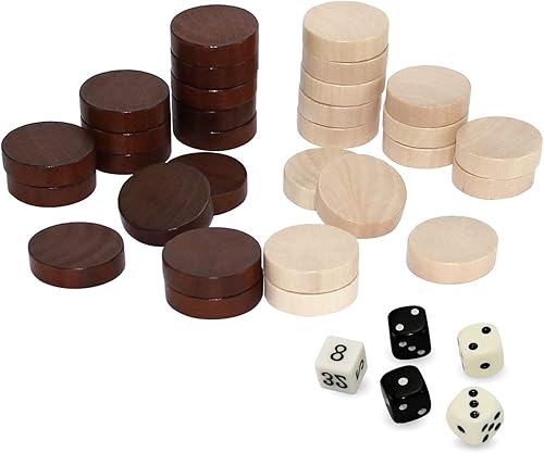 Miniatura 5 de ASNEY Juego de piezas de backgammon de madera, piezas de madera maciza, juego de mesa de juego de mesa y 5 dados, incluye bolsa de almacenamiento