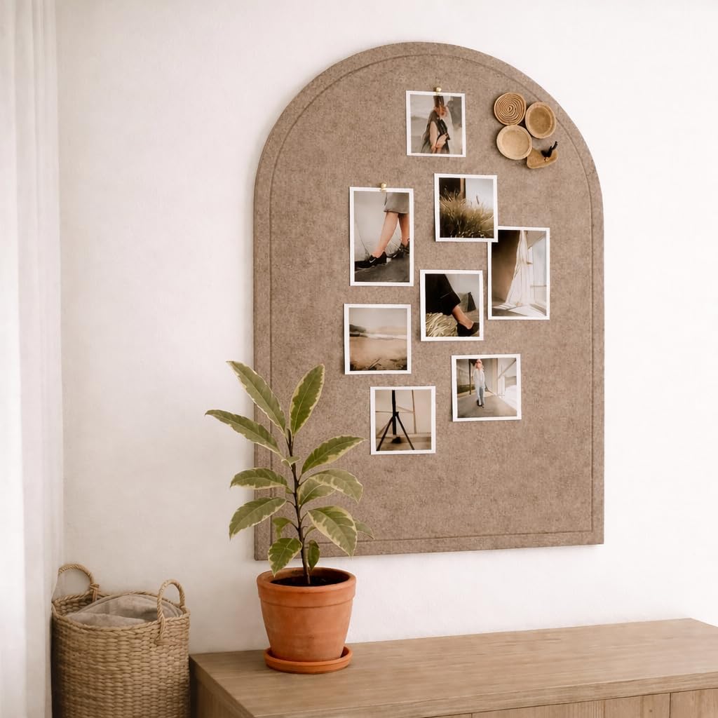 Orelle Arch Felt Bulletin Board | Peel and Stick Felt Board for Wall | Alternative Cork Board for Office, Vision Board, Kids Art Display | Arched Wall Decor | 23 x 31”| Mocha