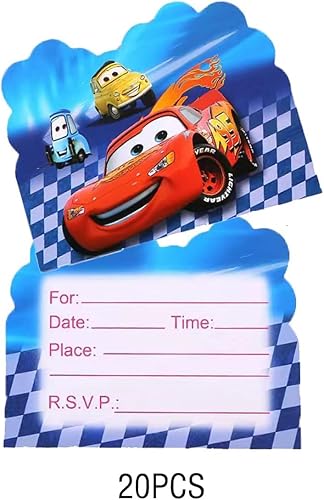 Miniatura 3 de 20 tarjetas de invitación para fiestas de cumpleaños de Cars Lightning McQueen, con temática de autos de carreras, tarjetas de felicitación para