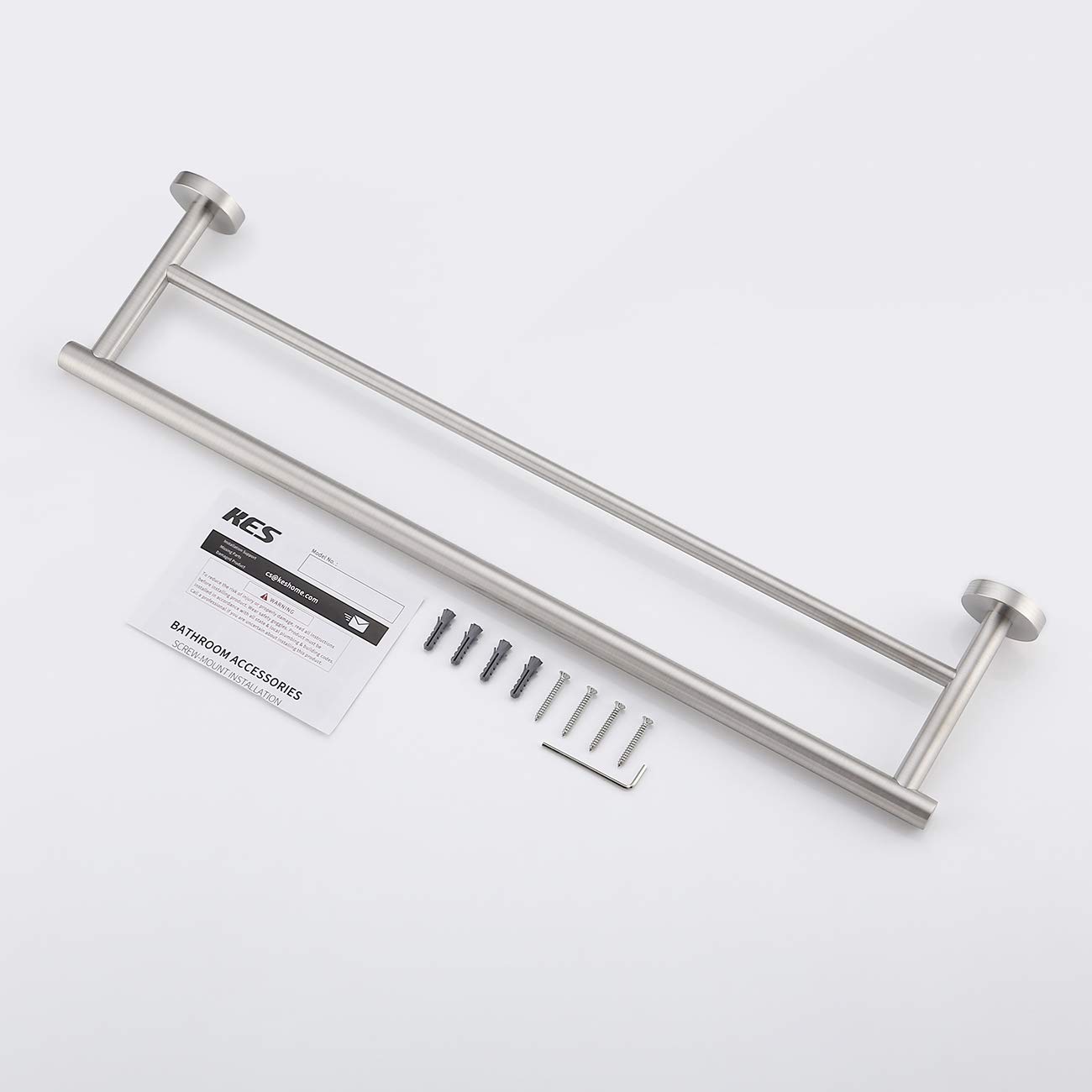 KES Porte-Serviettes Double Porte Serviette Salle de Bain Acier Inoxydable SUS 304 Barre Porte Torchon Mural 60CM Brossé, A2001S60-2