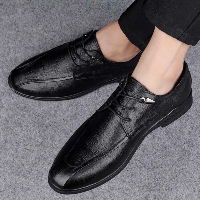 Men's Leather Shoes Lace up Formal Business Oxford Shoes Wedding Tuxedo Dress Shoes for Men(Black,8)2