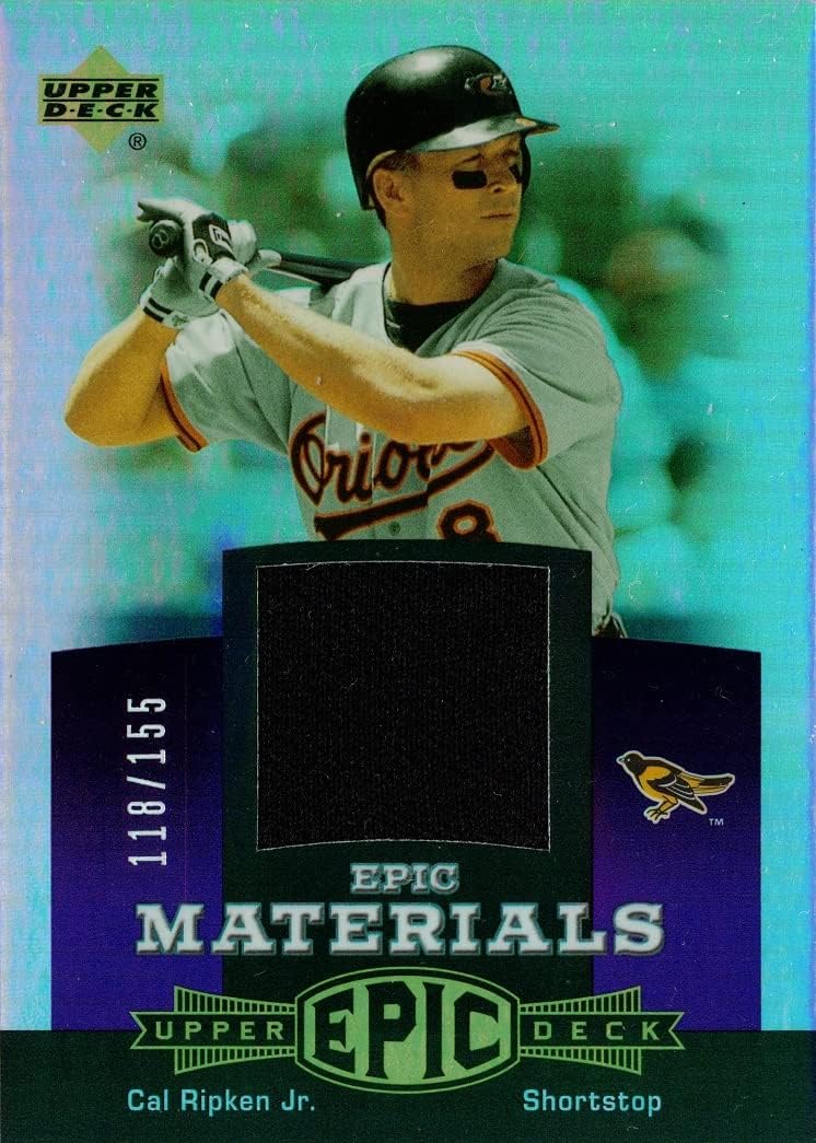 2006 Upper Deck Epic Materials Relics Dark Purple #EM-CR2 Cal Ripken Jr. Game Worn Orioles Jersey Baseball Card - Only 155 made!