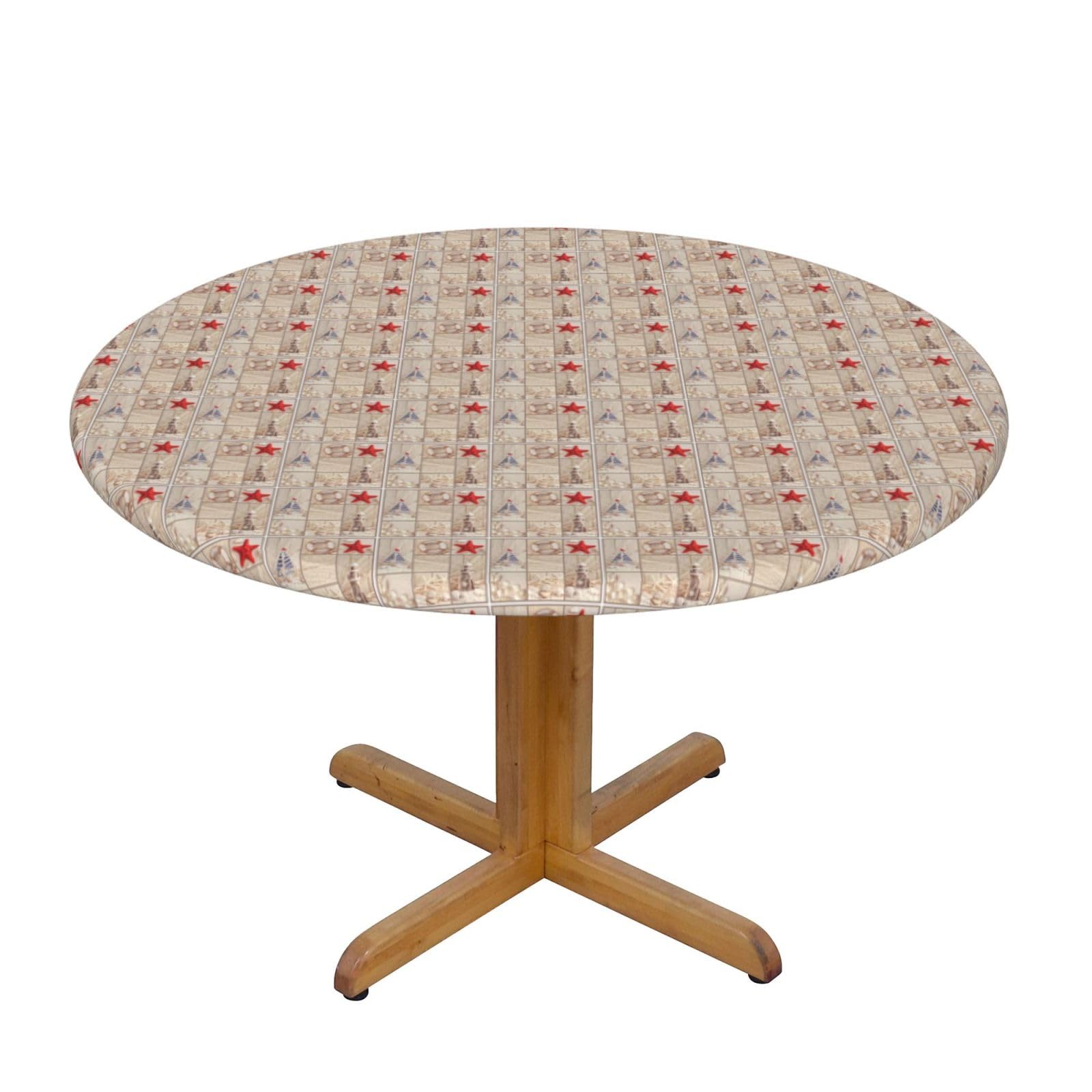 Nappe ronde de cuisine anti-tache imprimée motif coquillage